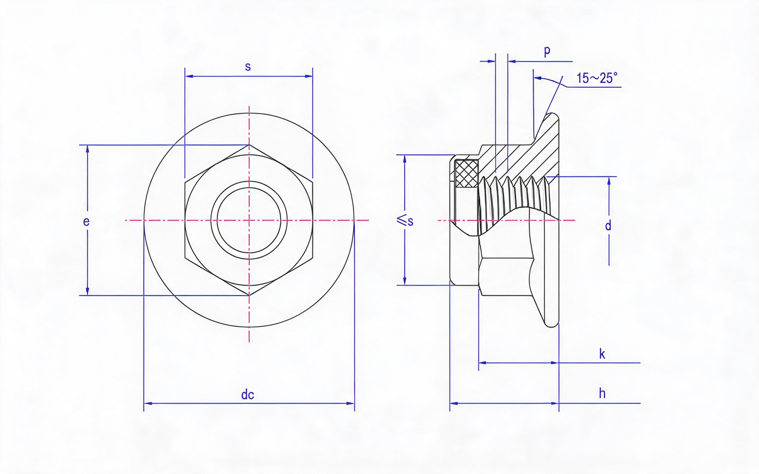 Type 2 non-metallic insert hexagon flange lock nut fine thread Standard Drawing