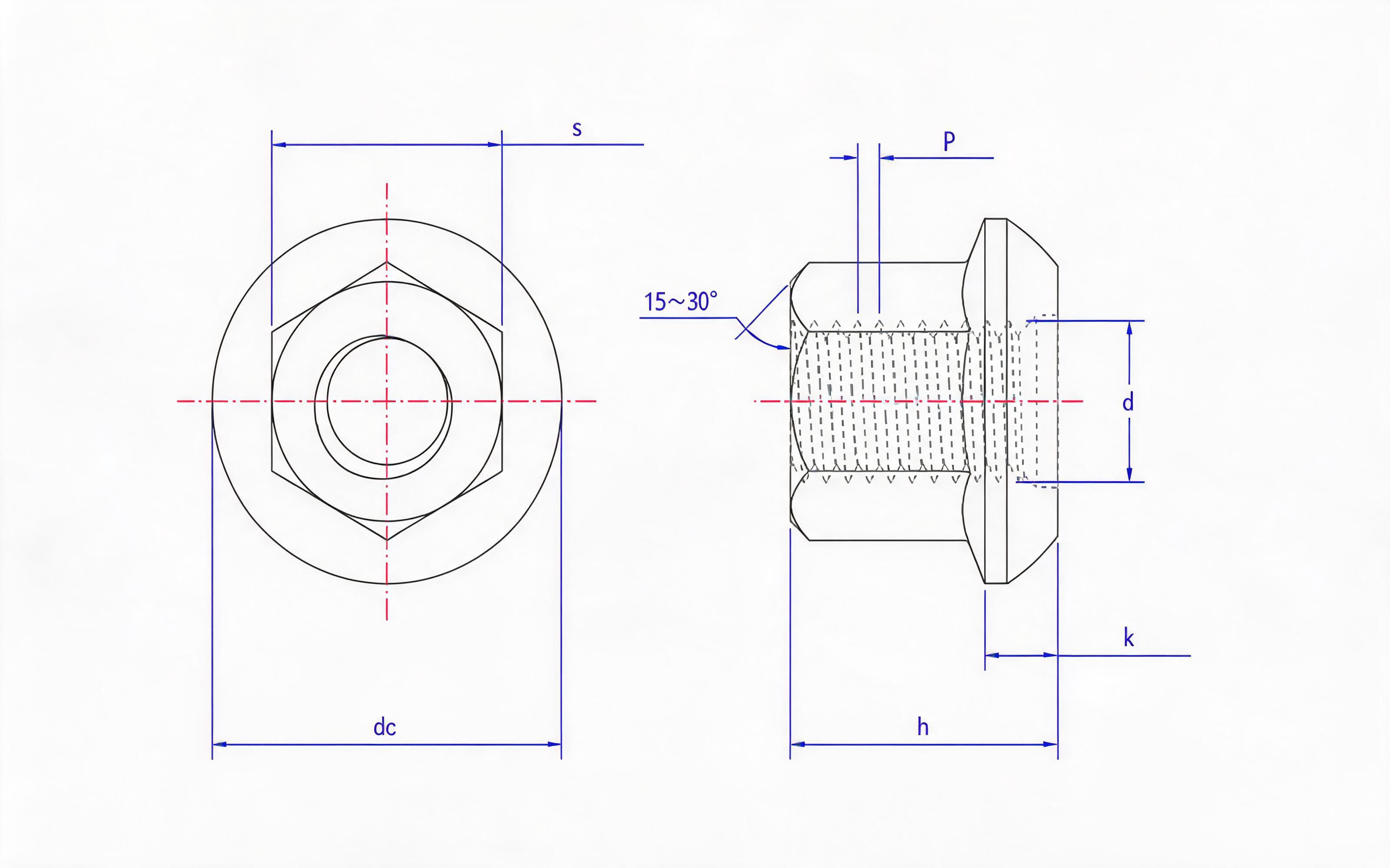 HUB NUT - SPHERICAL RING NUT (TYPE A M12-M20) Standard Drawing