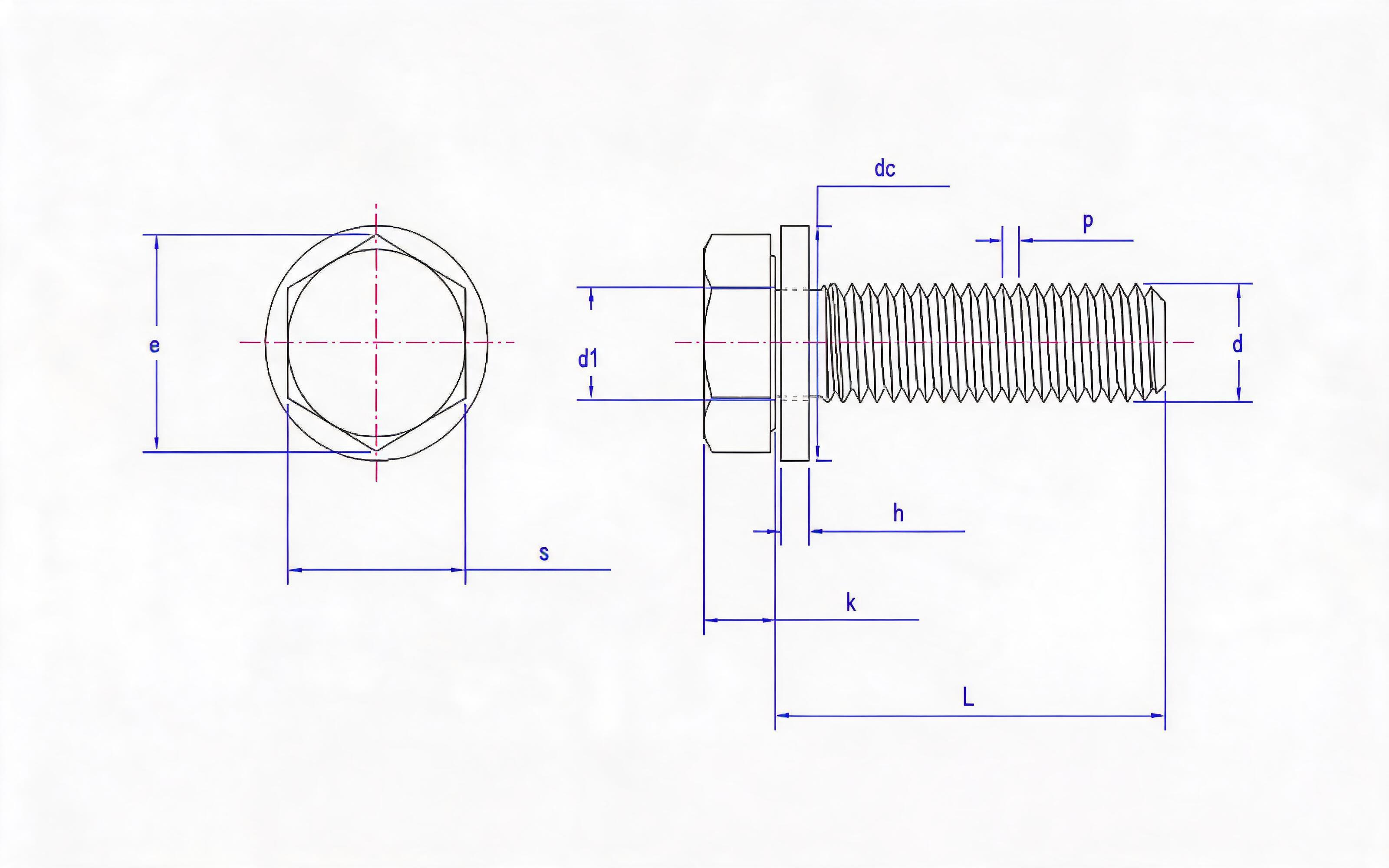 Hexagon bolt and flat washer combination Standard Drawing