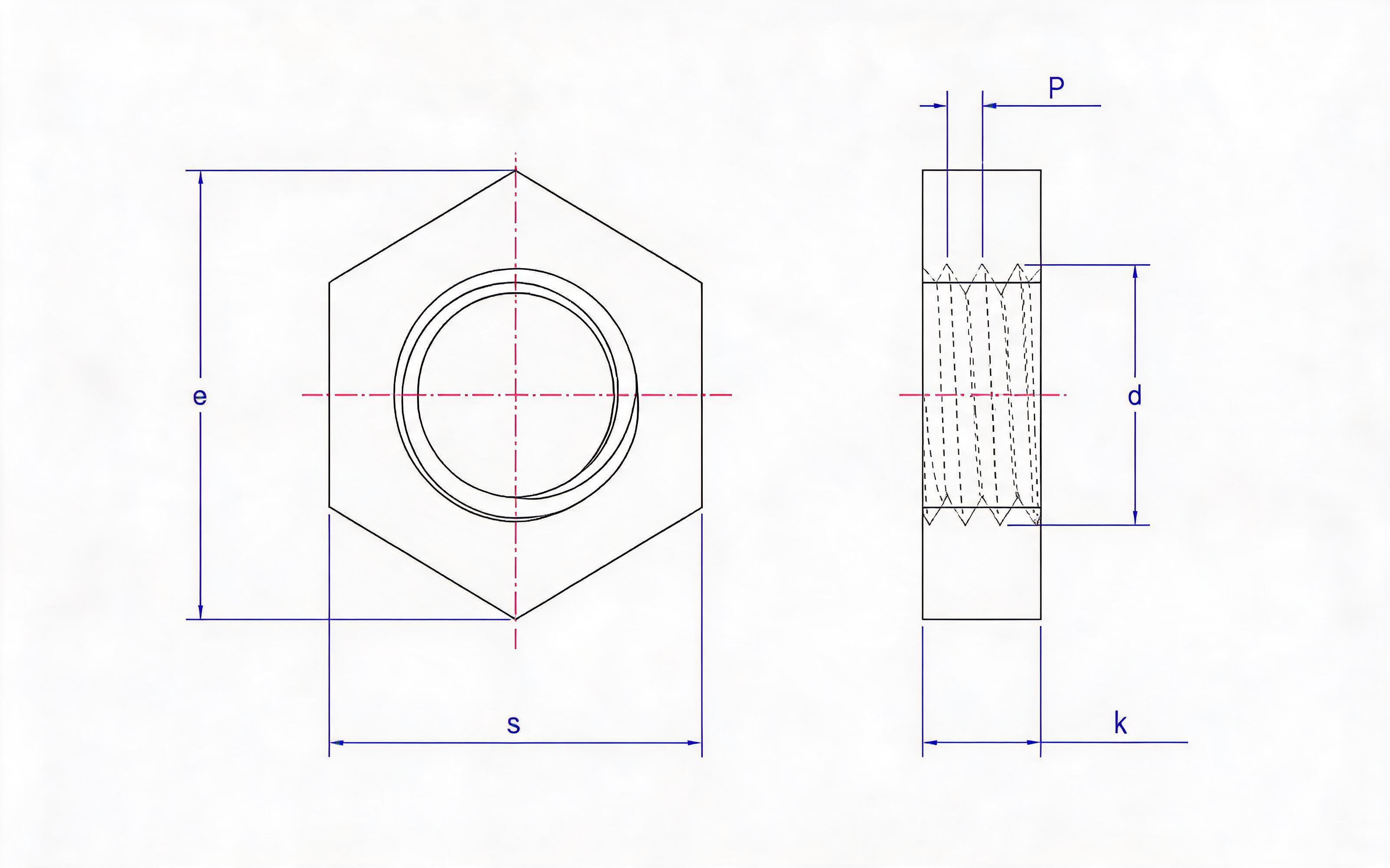 Hexagon thin nut without chamfer Standard Drawing