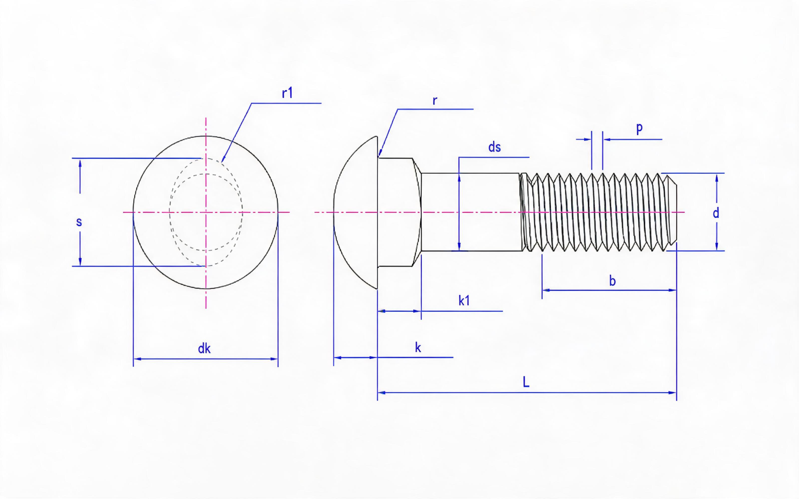 Round head oval neck bolt Standard Drawing
