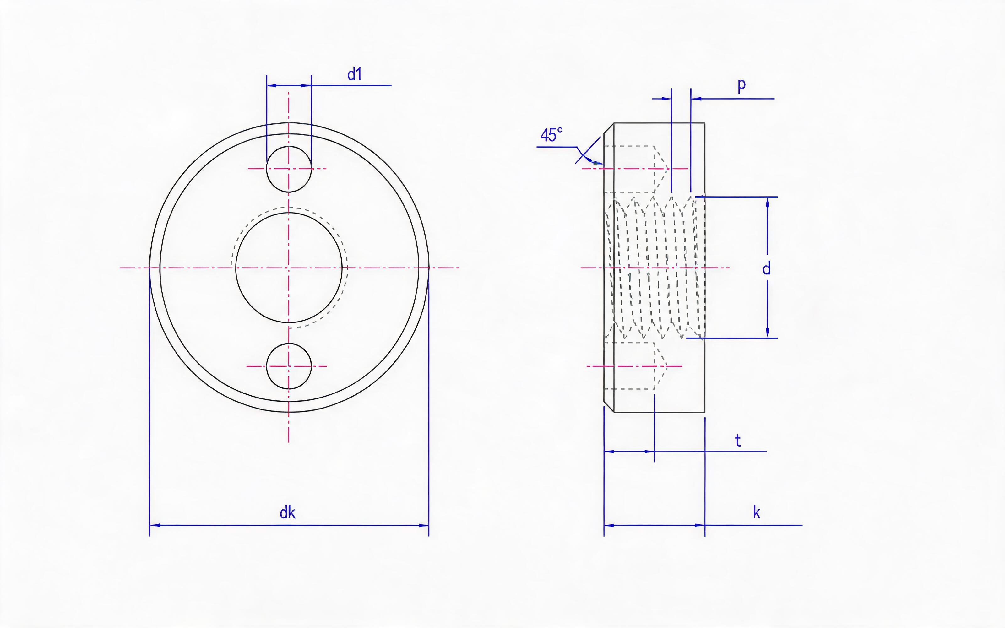 Type A round nut with hole on end face Standard Drawing