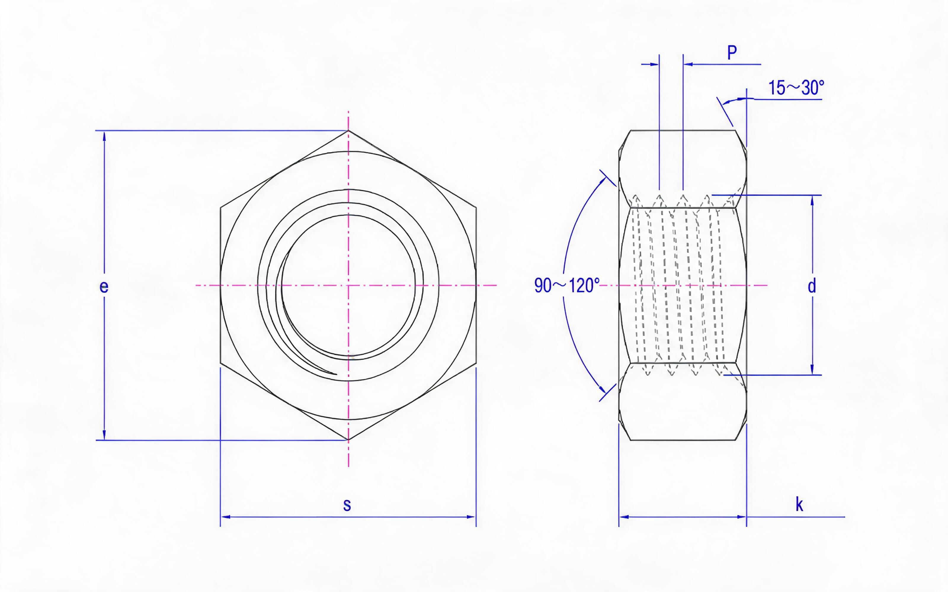 Type 2 hexagon nut Standard Drawing