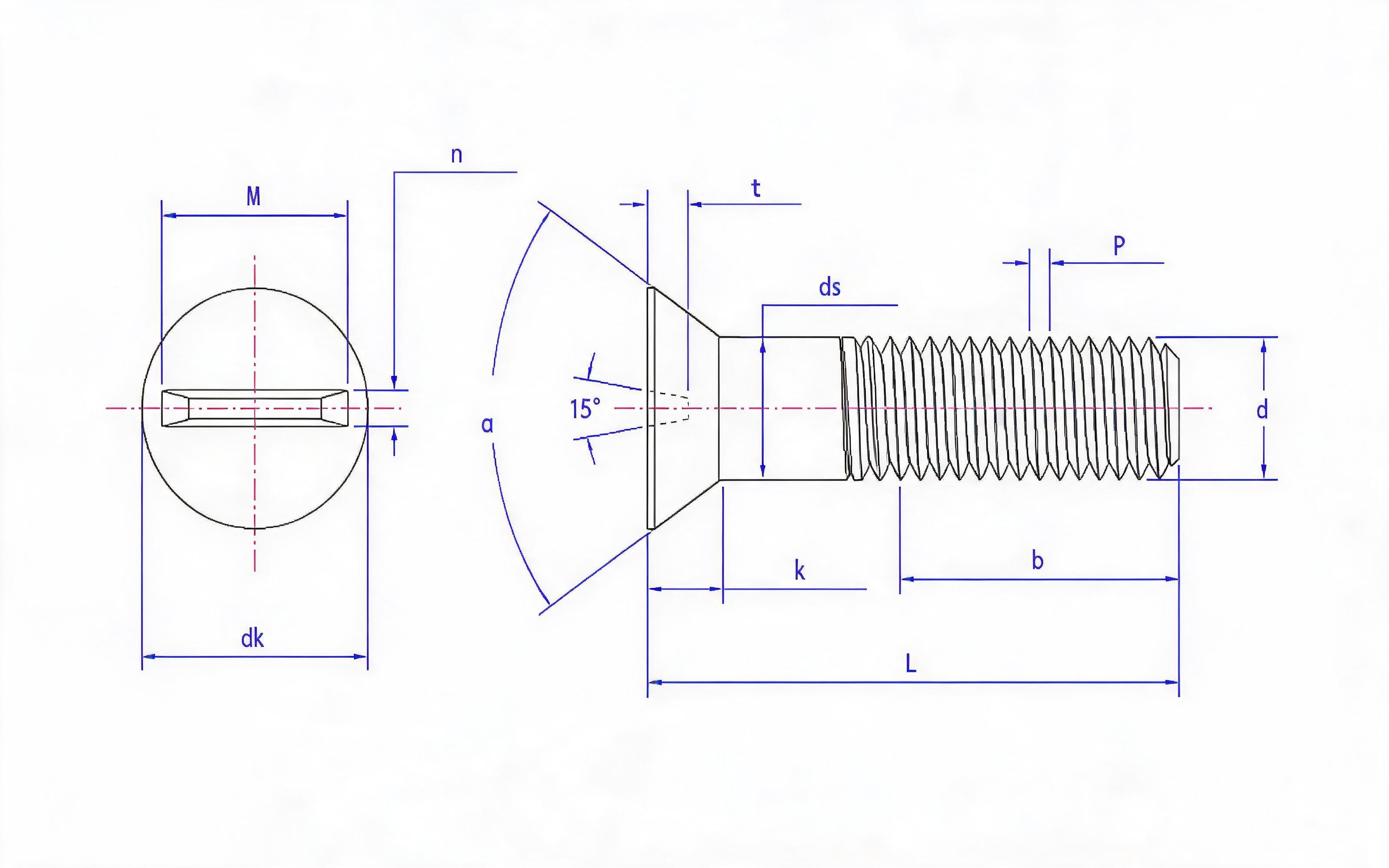 Slotted Countersunk Screws for Structural Steel Bolting Connections Standard Drawing
