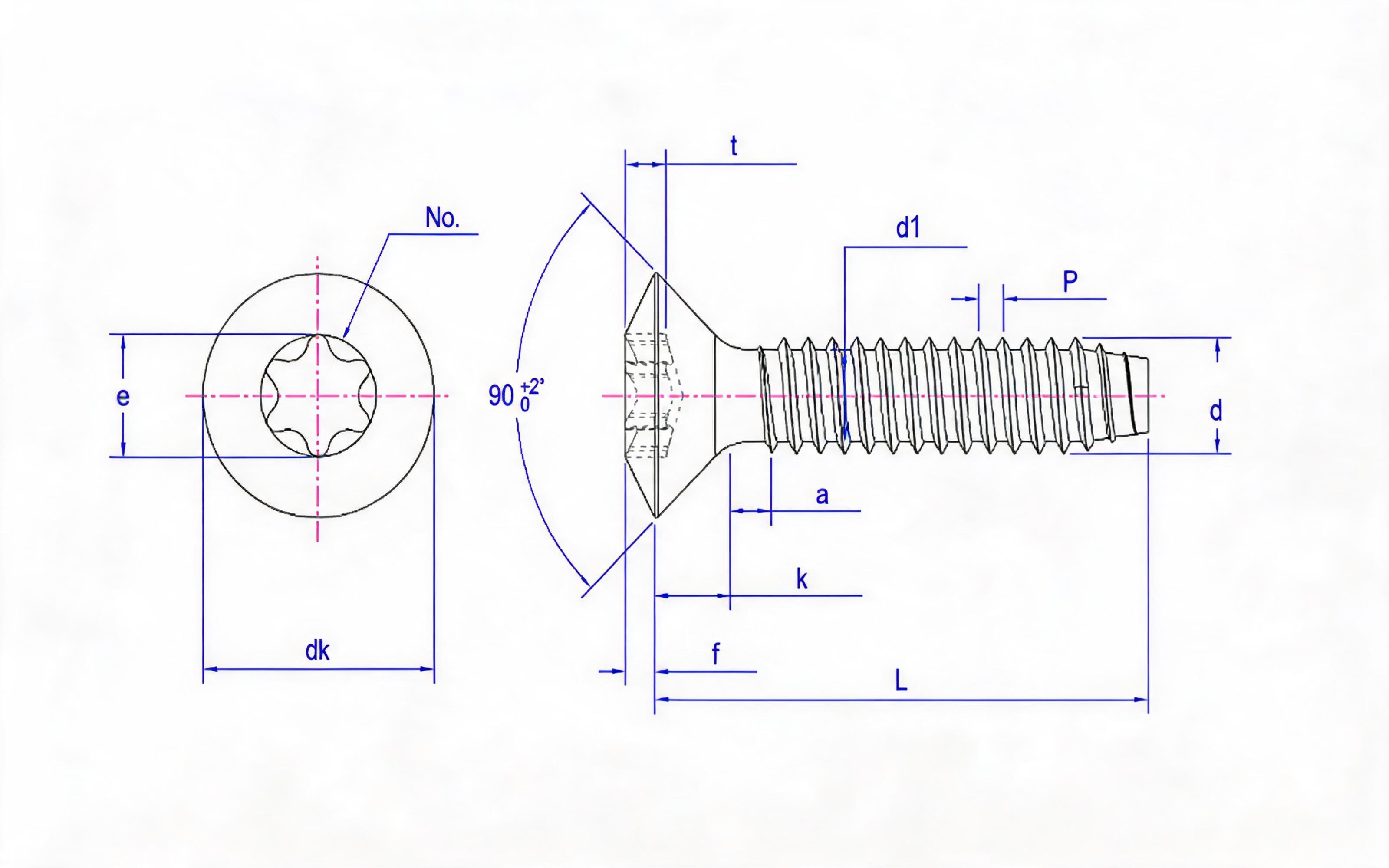 Type F hexagon socket countersunk head self-tapping screw Standard Drawing