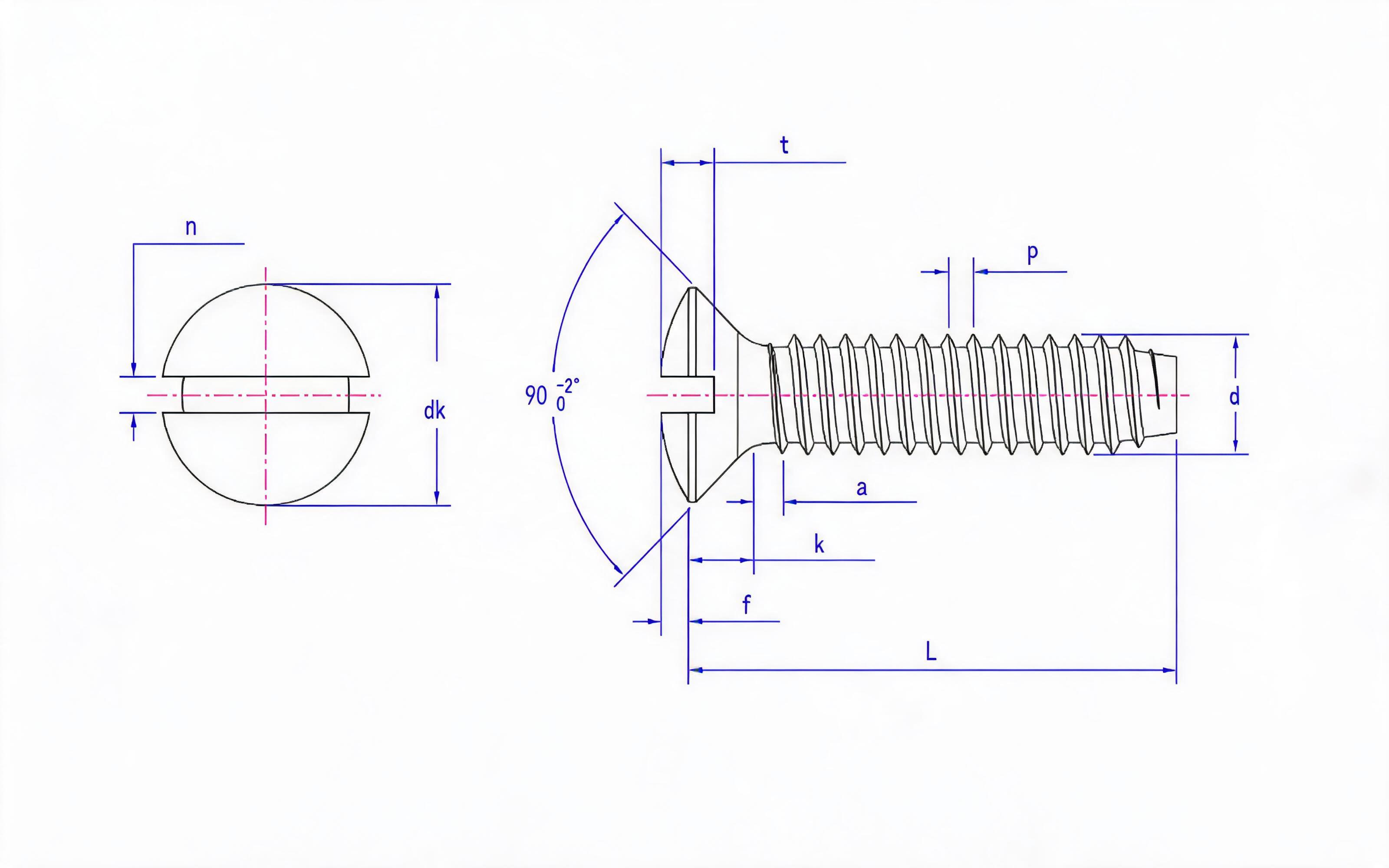 Slotted countersunk head self-tapping screw type F Standard Drawing
