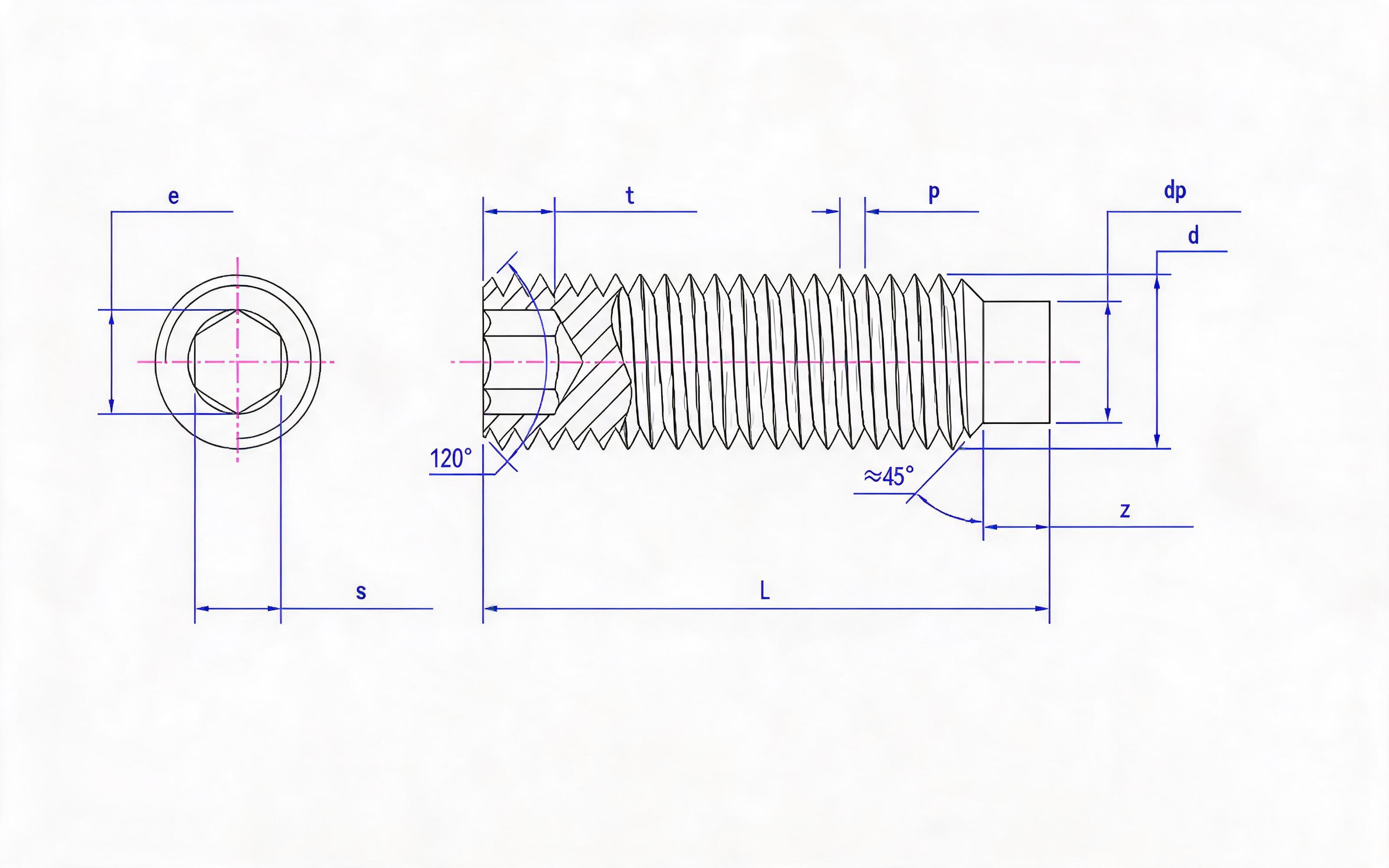Hexagon socket set screw with cylindrical end Standard Drawing