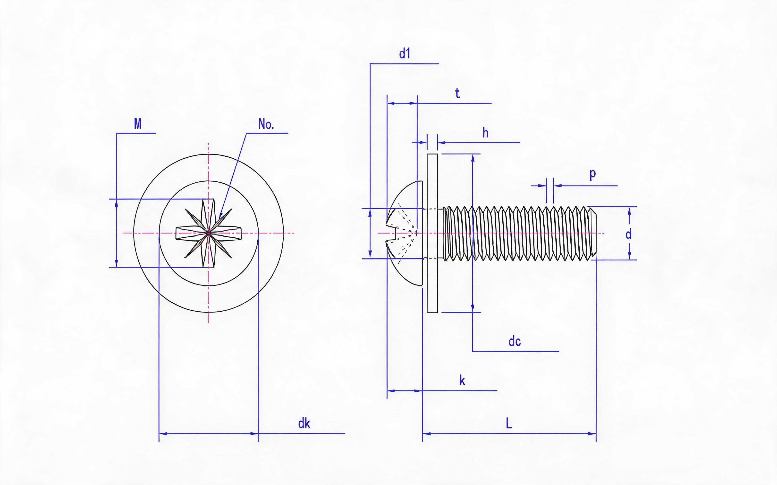 Combination of cheese head pan screw (Z-groove) and large flat washer Standard Drawing