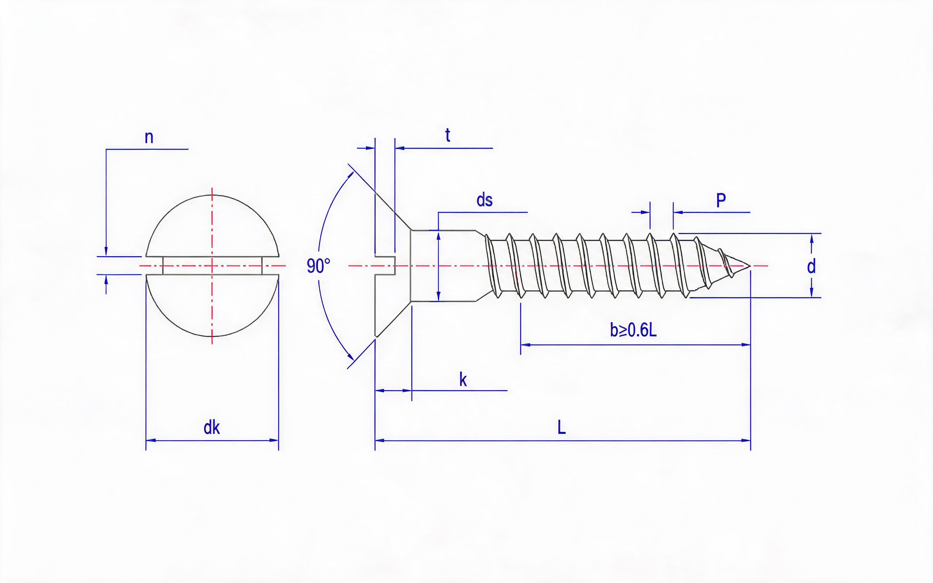 SLOTTED COUNTERSUNK HEAD WOOD SCREW Standard Drawing