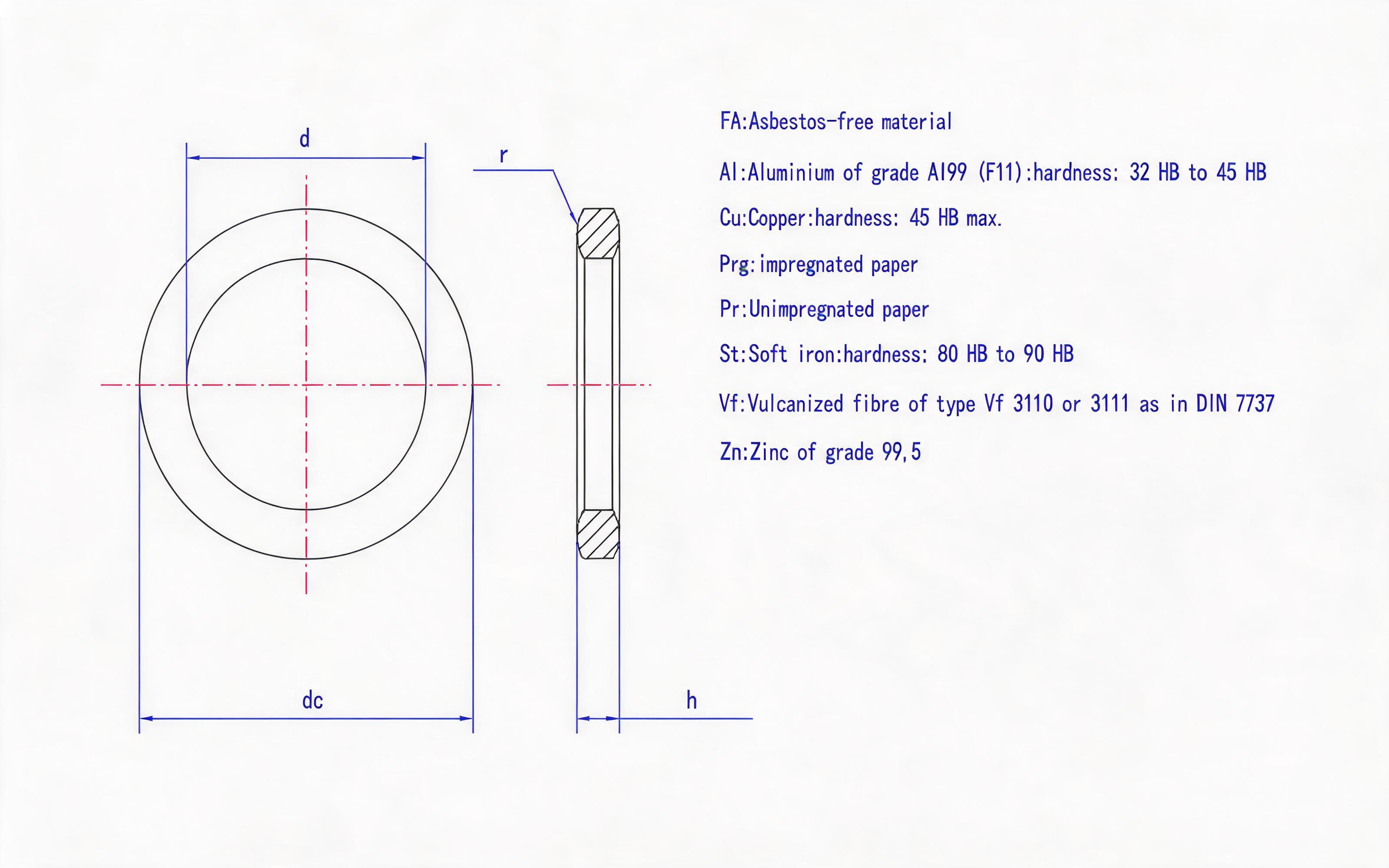 D-Seal Washer (FA Al CuPrg Pr St VF Zn) Standard Drawing