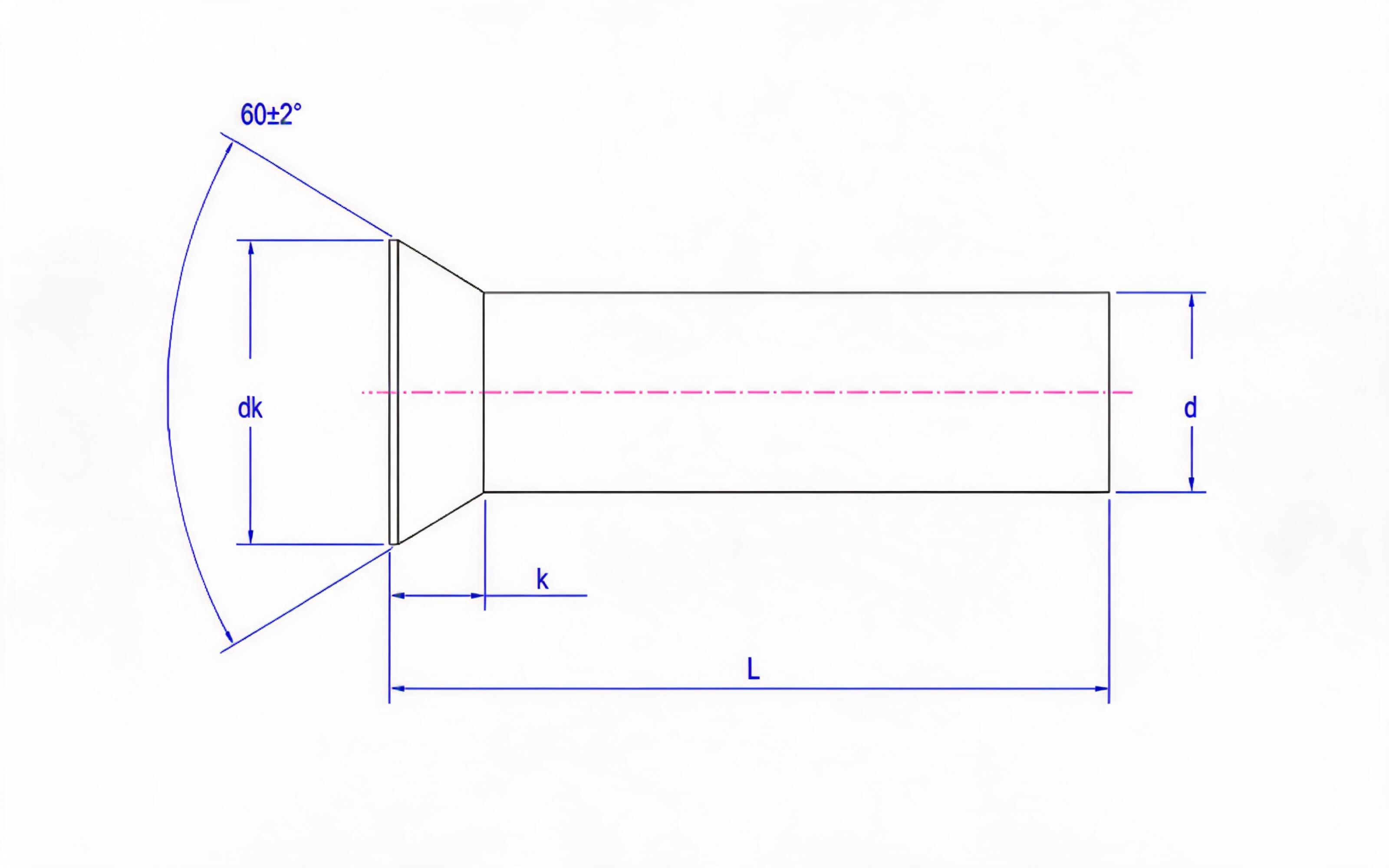 Black countersunk head rivet Standard Drawing