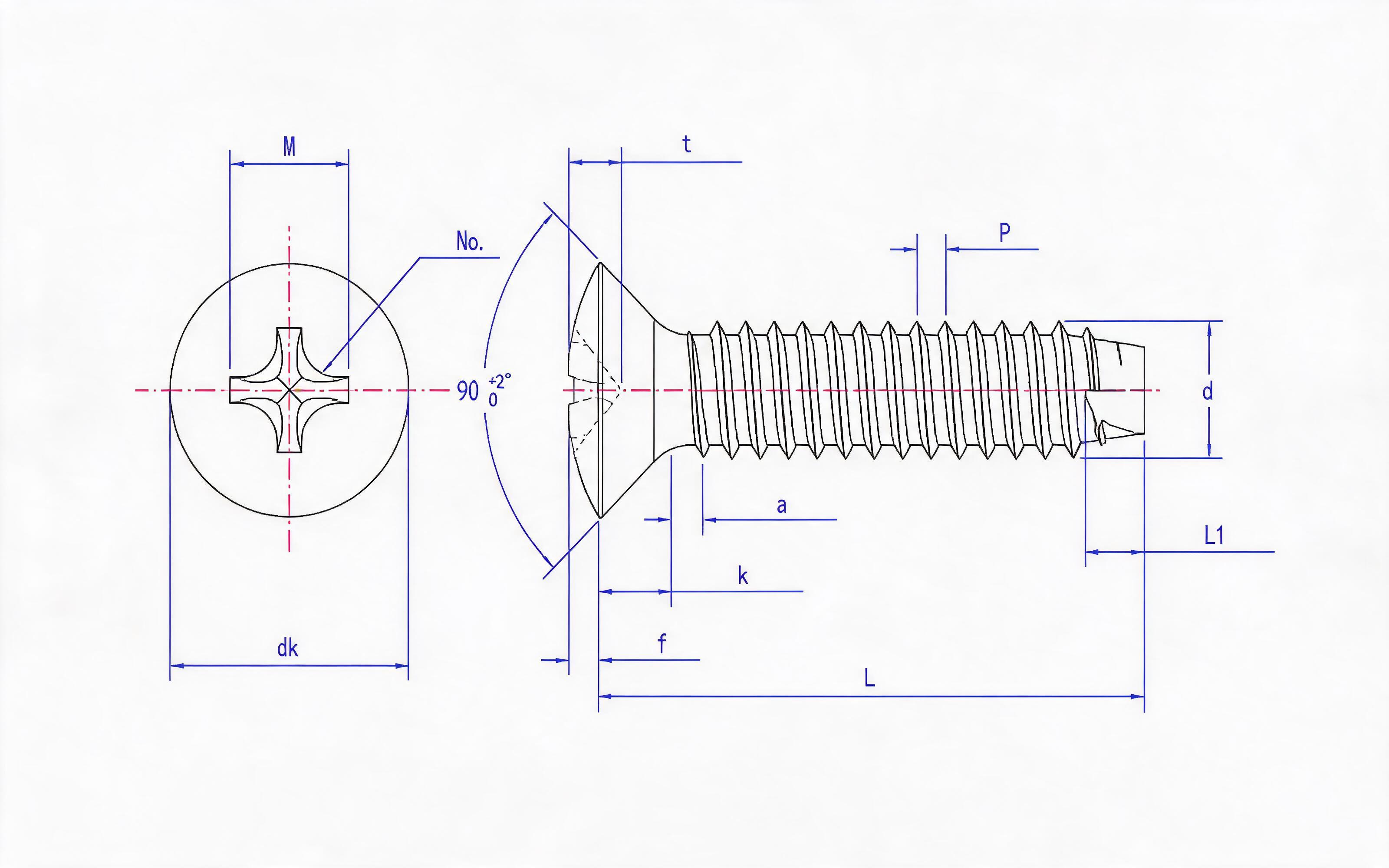 Scraping end of cross recessed countersunk head self-tapping screw (Type C) Standard Drawing