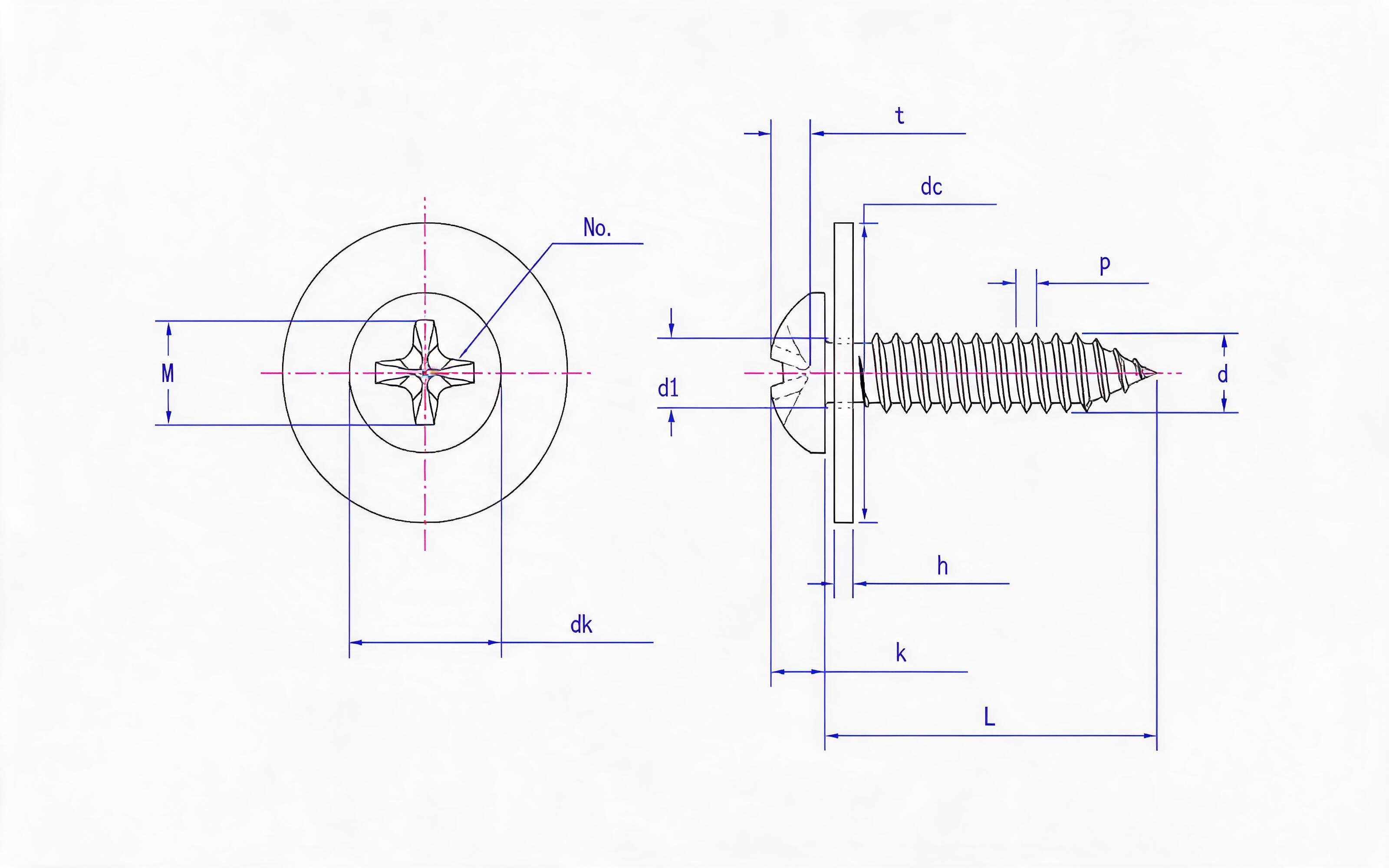 Combination type C of ribbed panhead self-tapping screw and large flat washer Standard Drawing