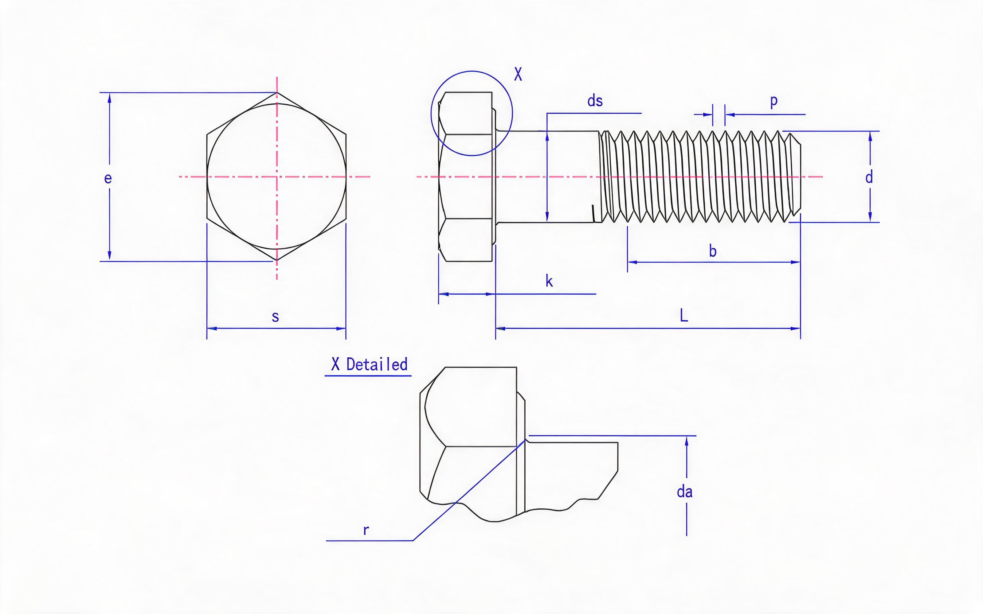 LARGE HEXAGON BOLT SHORT THREAD FOR BOLTED STRUCTURES GRADE 8.8 AND 10.9 Standard Drawing