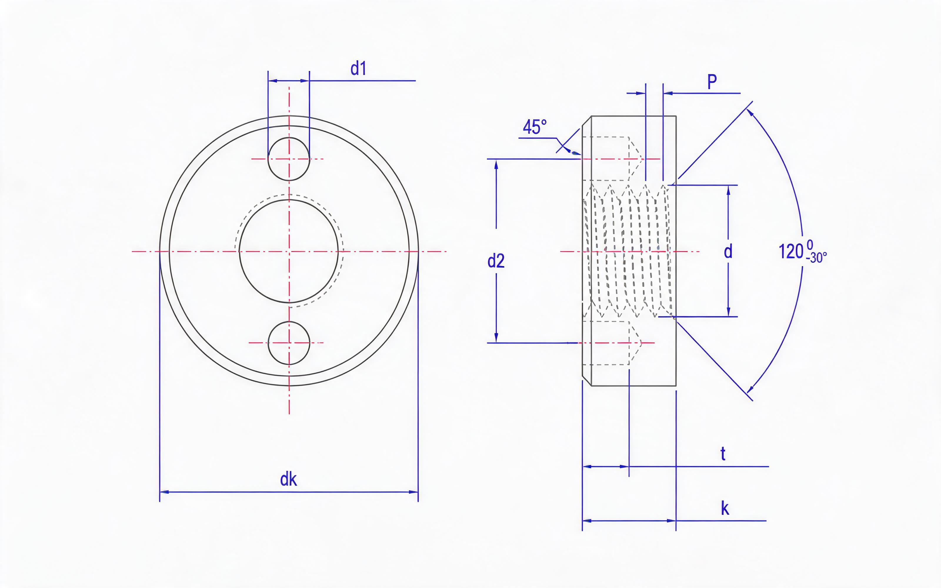 End round nut with hole Standard Drawing