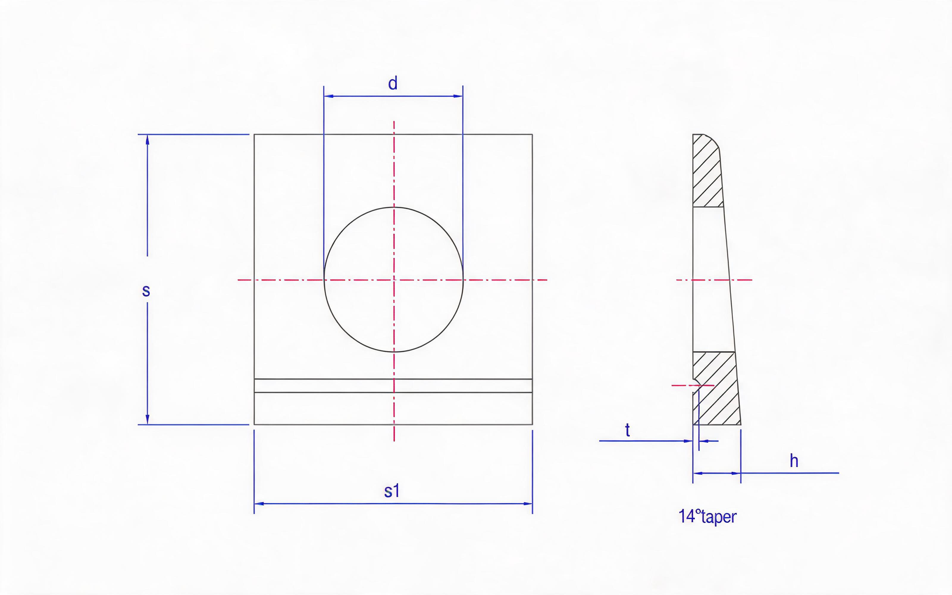 Square taper washer for I-shaped steel Standard Drawing