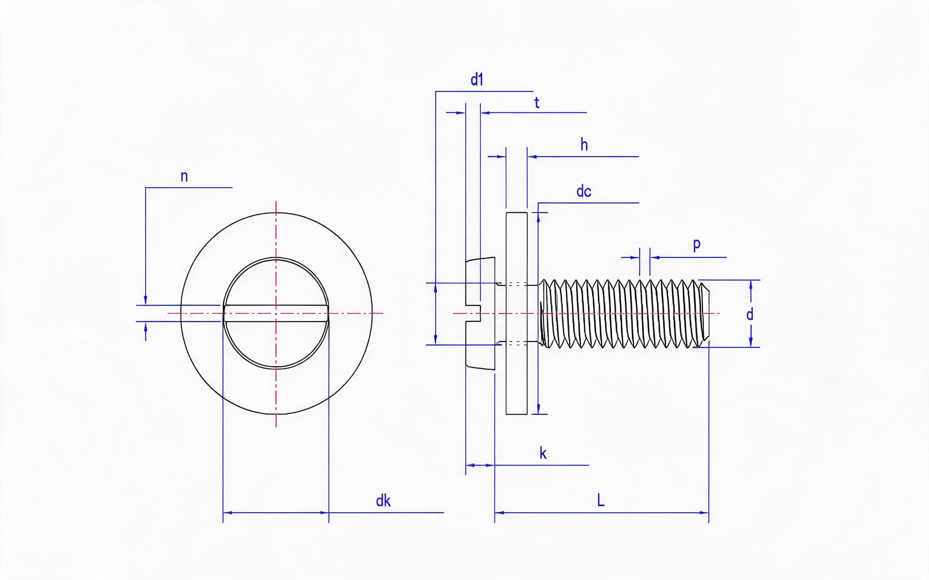 Combination of slotted cheese head screws and large flat washers (ISO 1207) Standard Drawing