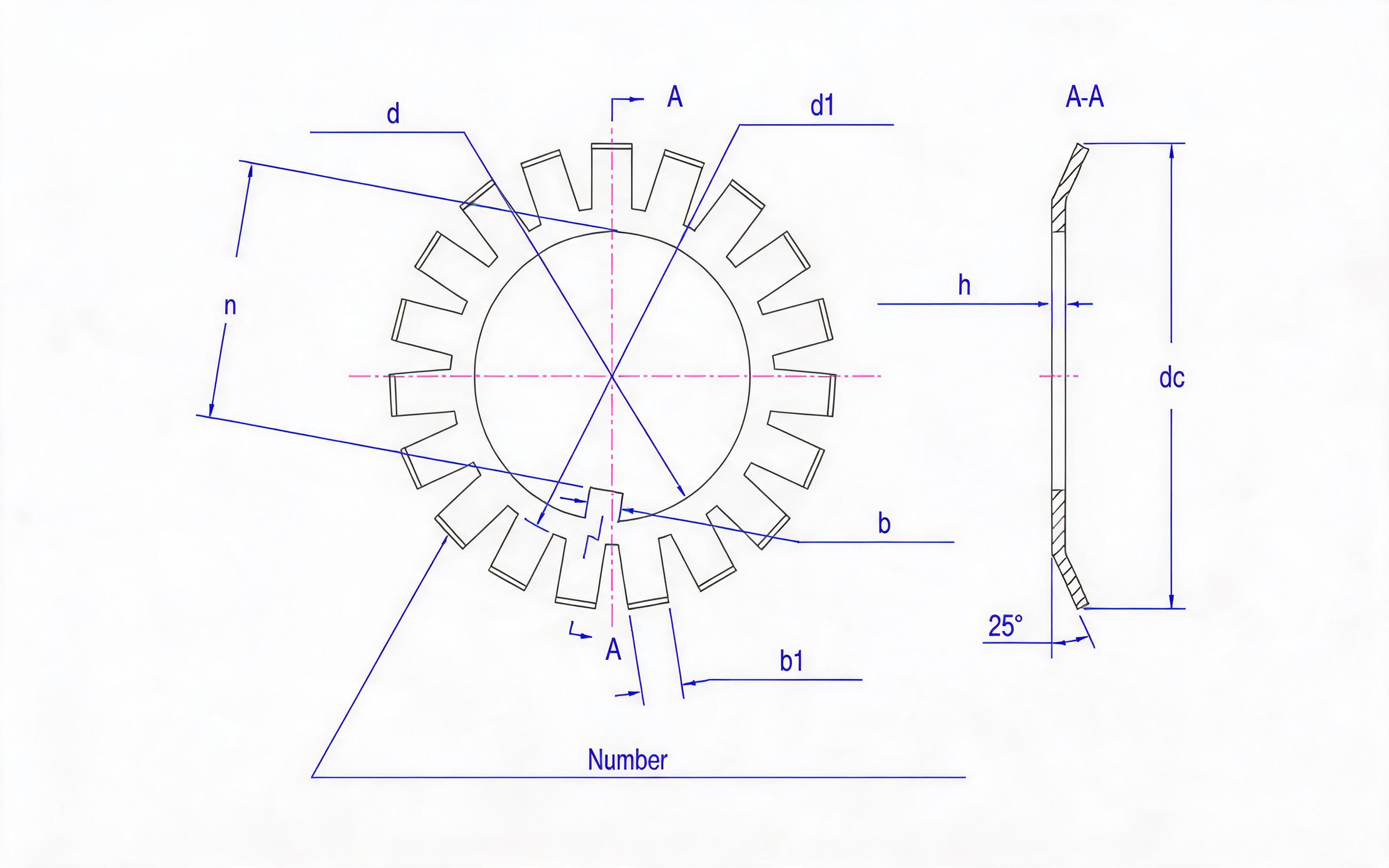 Stop washer for round nut type MBL Table 7 Standard Drawing