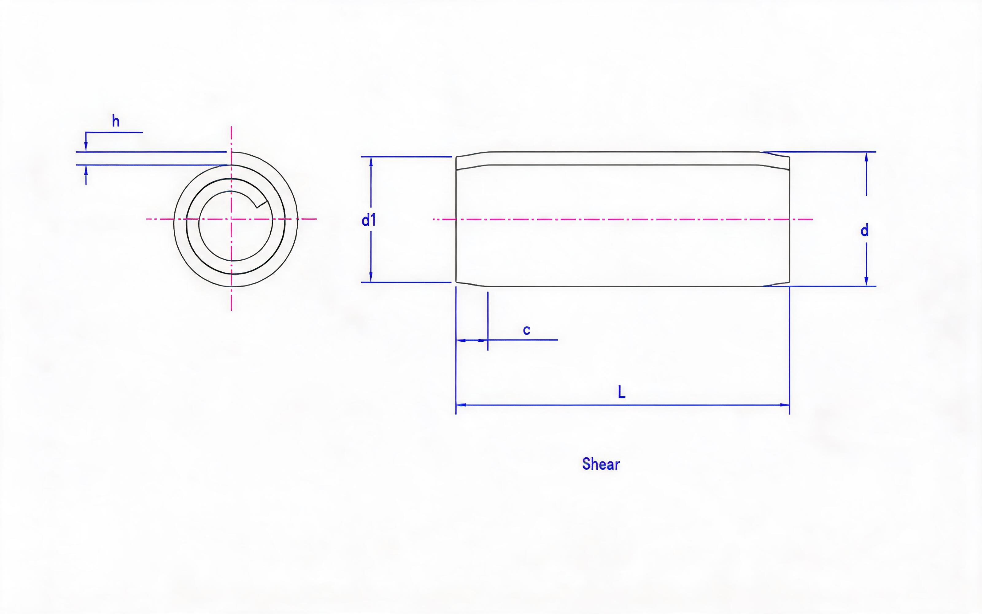 Light rolled elastic cylindrical pin (steel and martensitic stainless steel) Standard Drawing