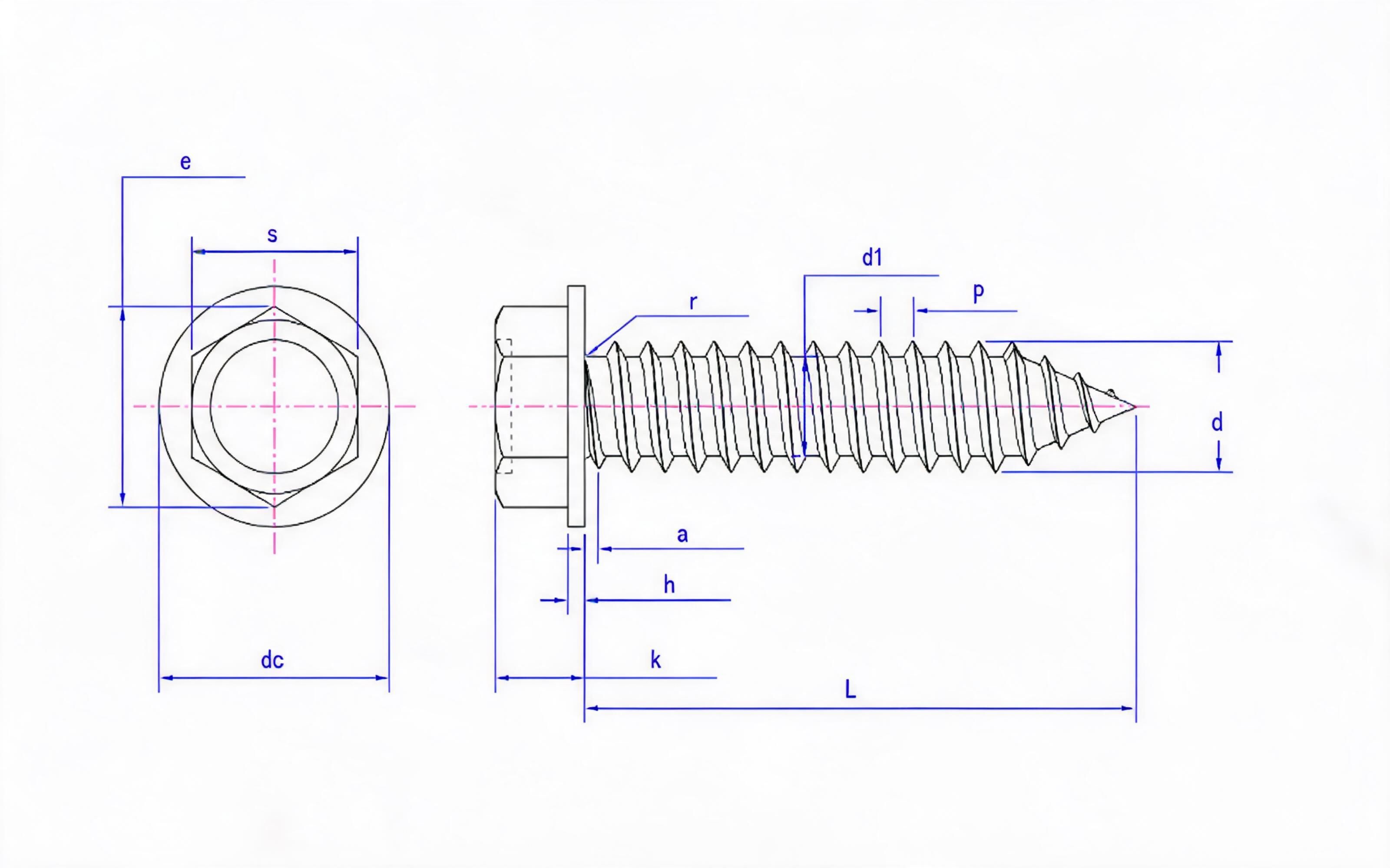 Hexagon flange self-tapping screw type C Standard Drawing