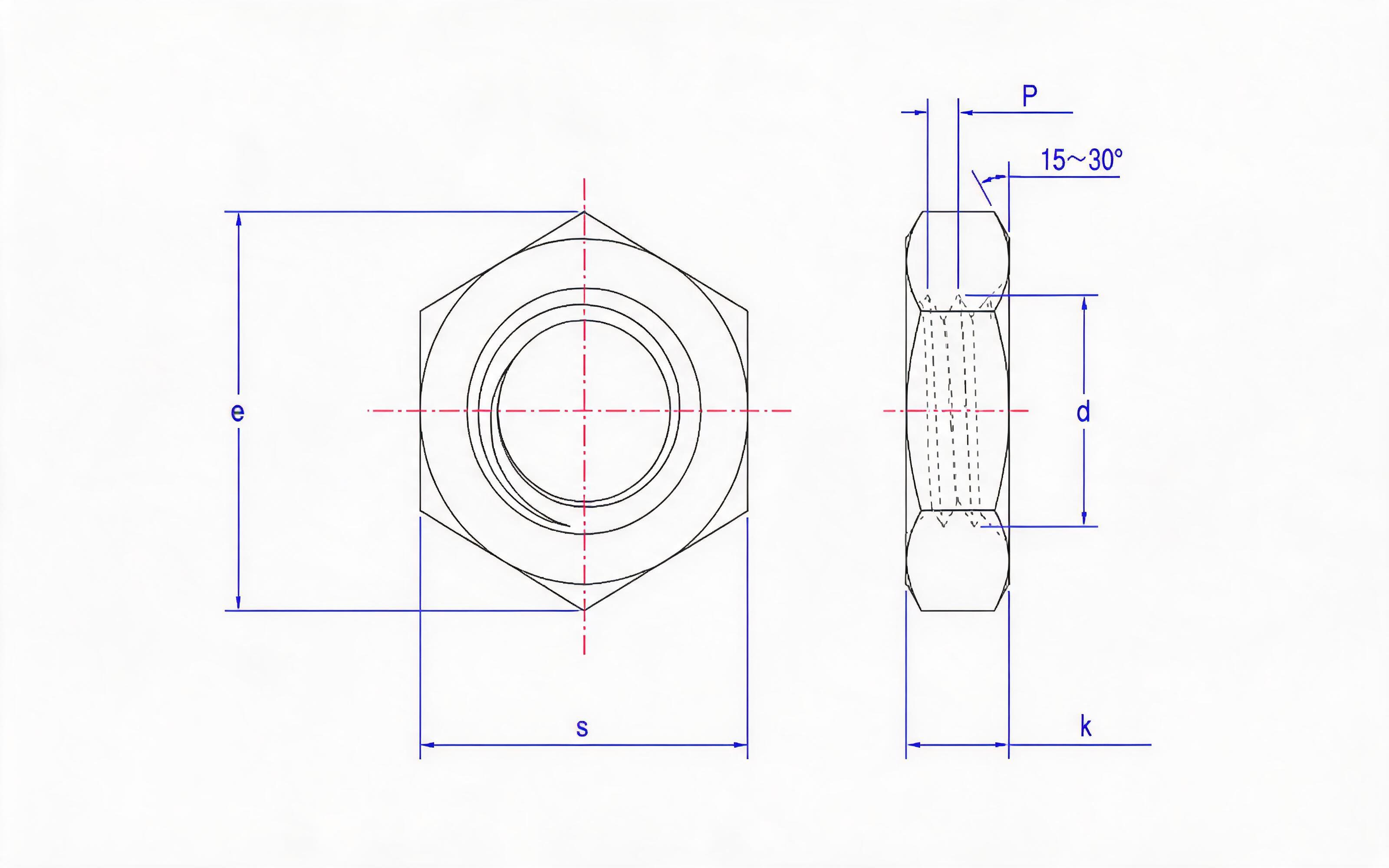 Hexagon fine thread thin nut Standard Drawing