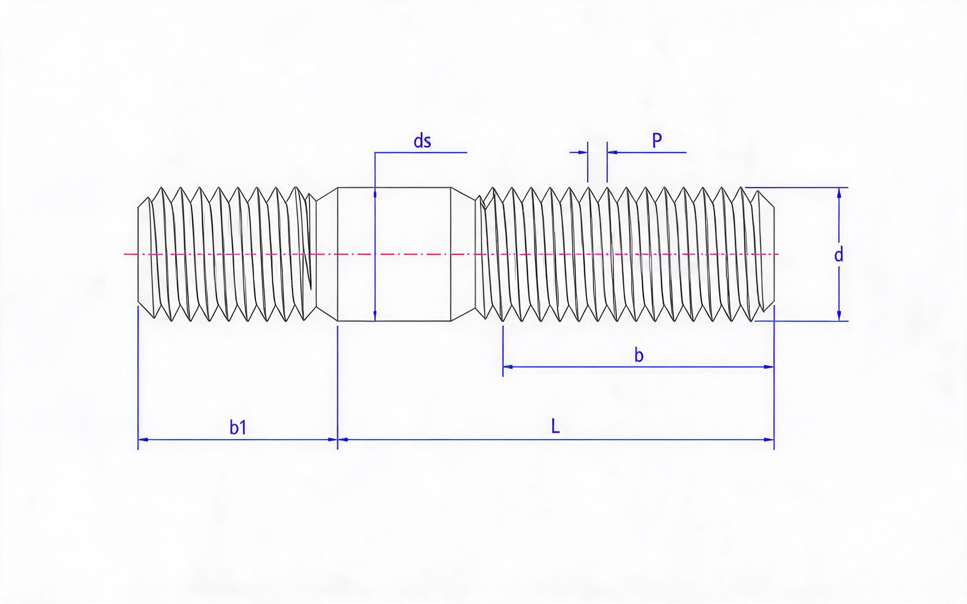 Double-head bolt of coarse rod b1=2.5d Standard Drawing