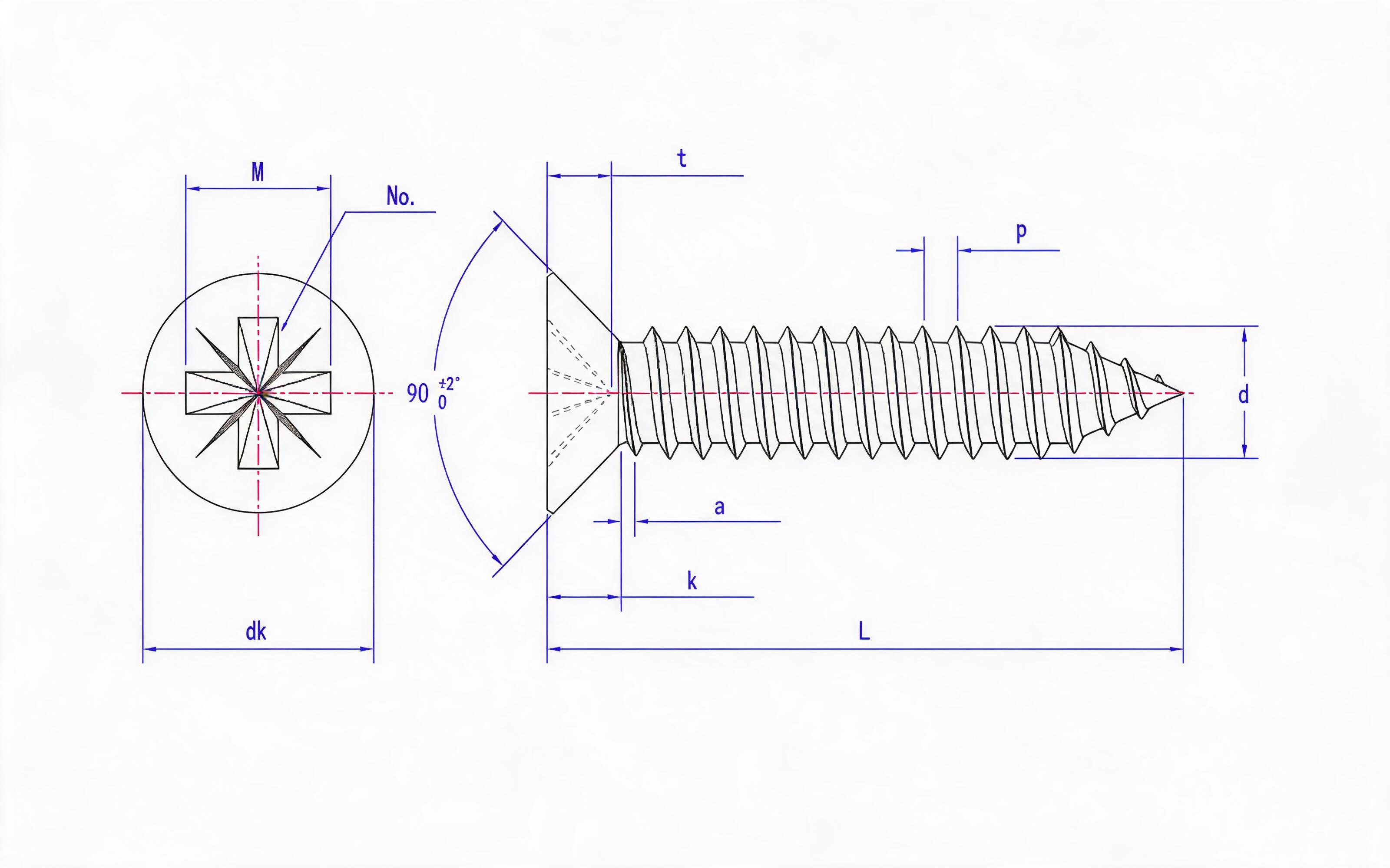 Type C countersunk head self-tapping screw with herringbone groove Standard Drawing