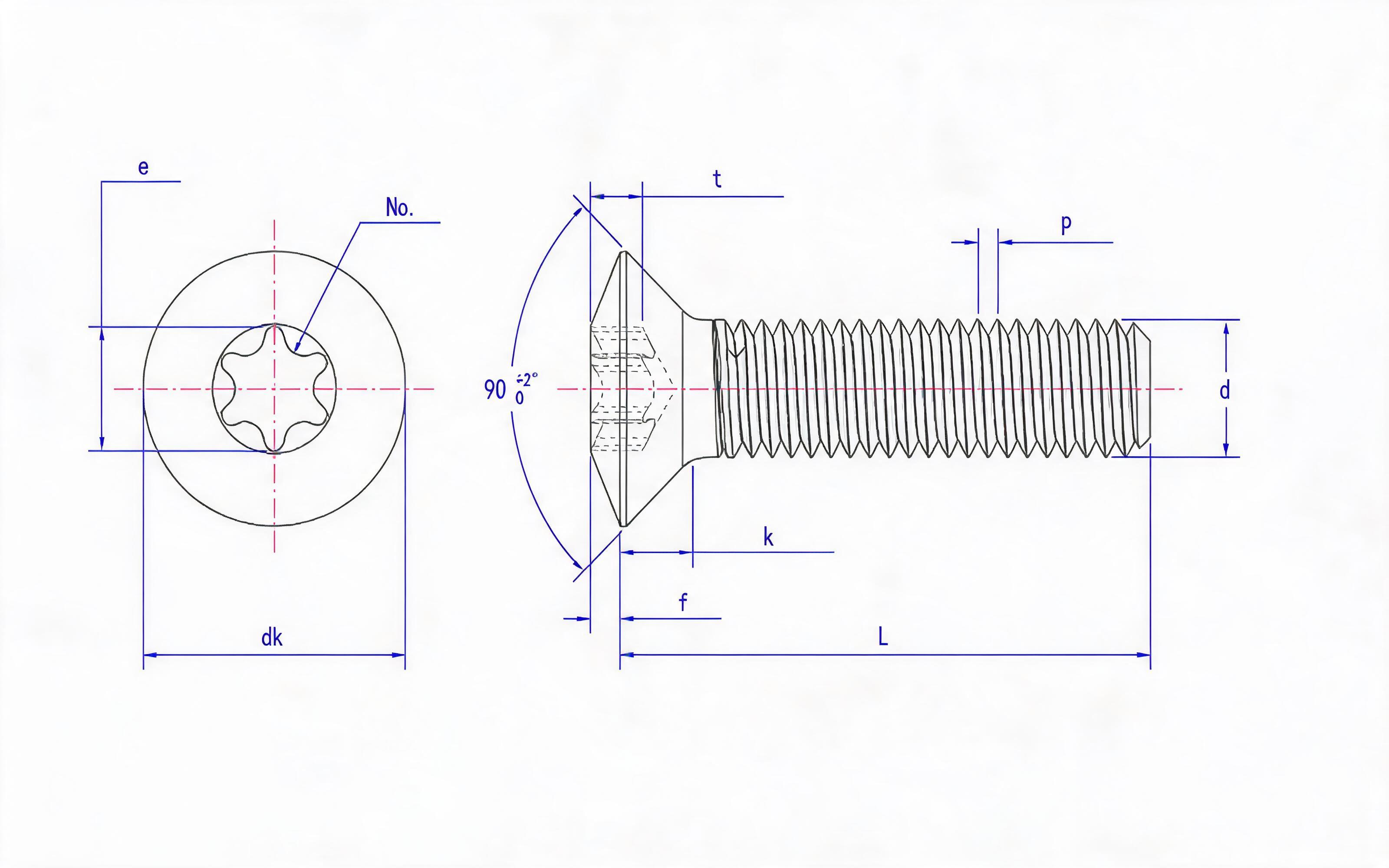 Hexagon socket countersunk head screw Standard Drawing