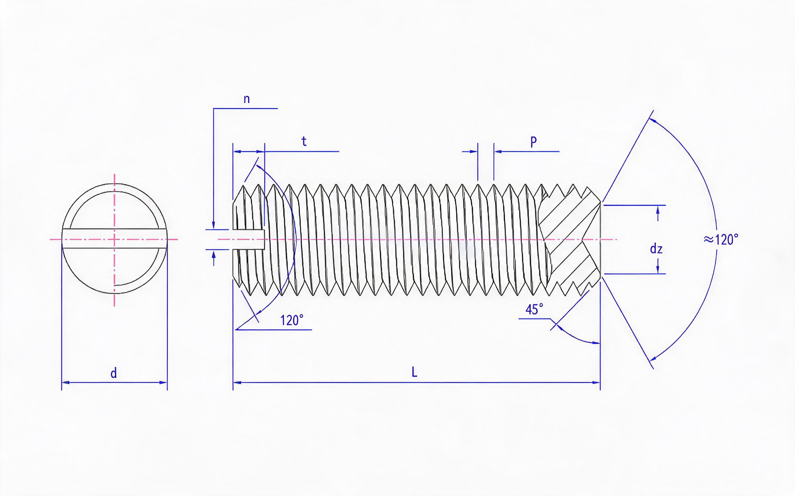 SLOTTED RECESS POINT SET SCREW Standard Drawing