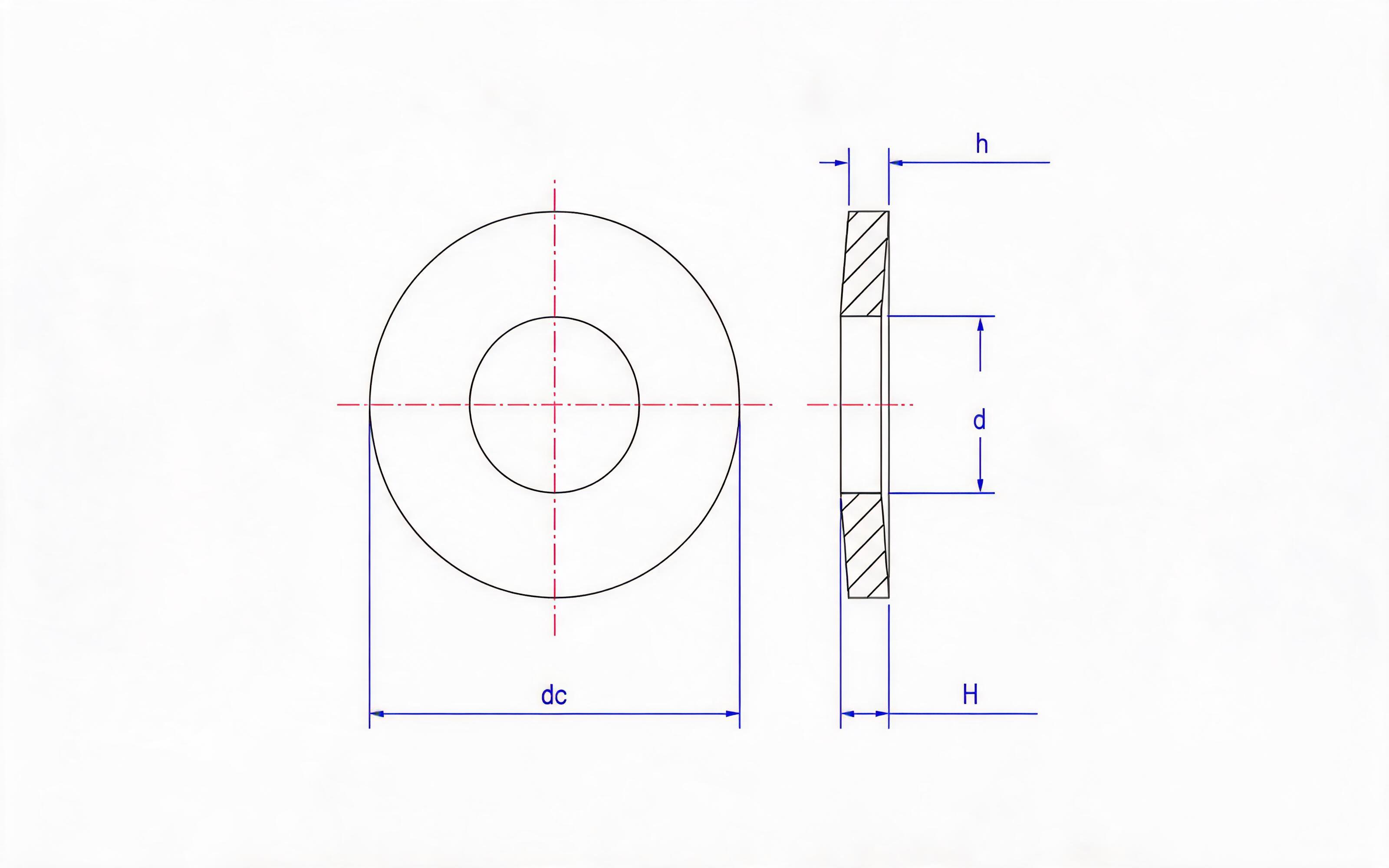 Belleville spring washer (1.25mm<h ≤ 6mm, d H12) Table A.1 Standard Drawing