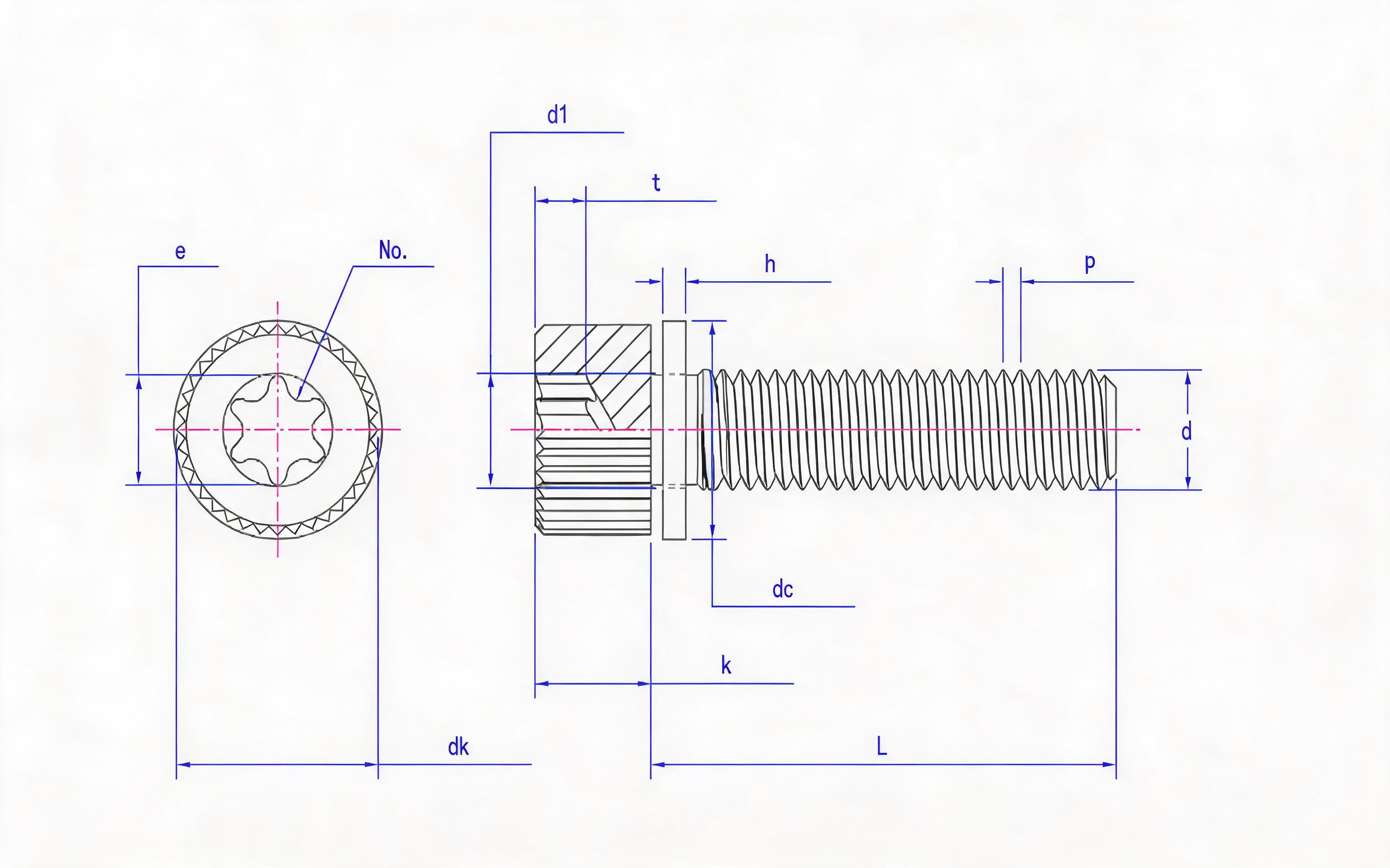 Knurled box head screw and small flat washer combination (ISO 14579) Standard Drawing