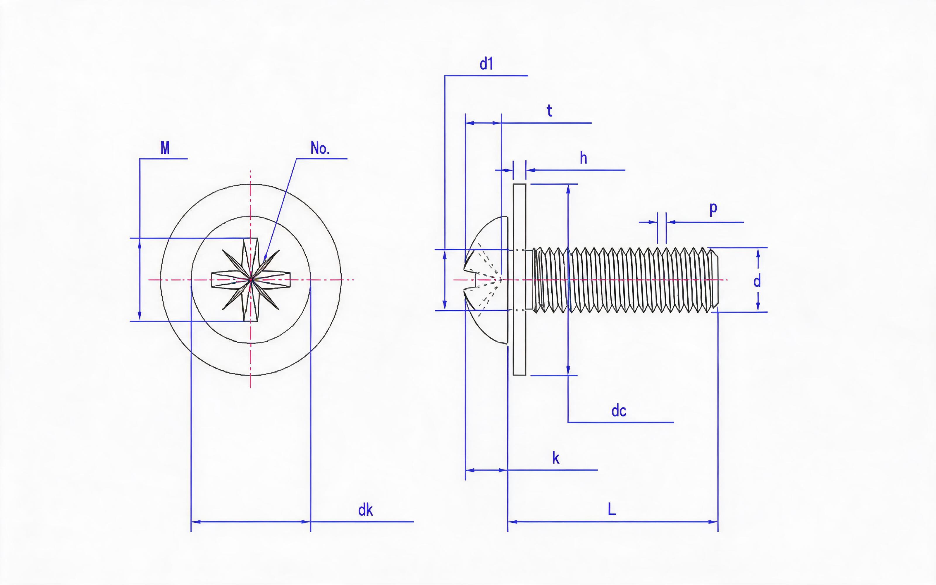 Combination of cheese head pan screw (Z-groove) and large flat washer Standard Drawing
