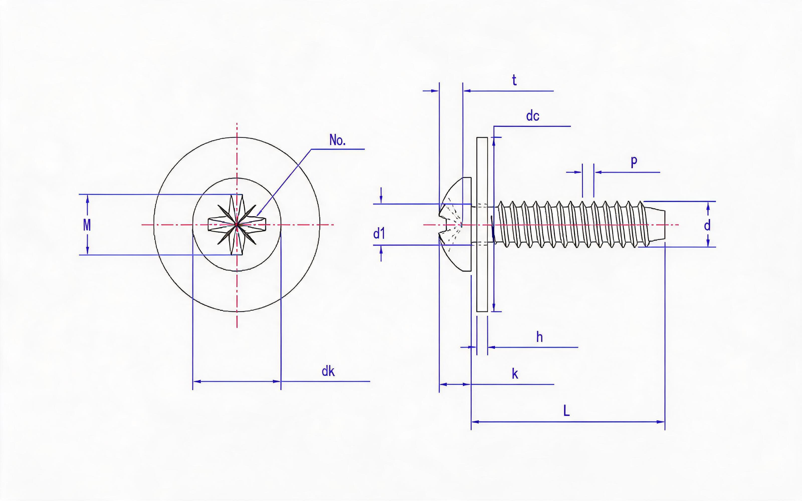 Type F combination of herringbone groove panhead self-tapping screw and large flat washer Standard Drawing