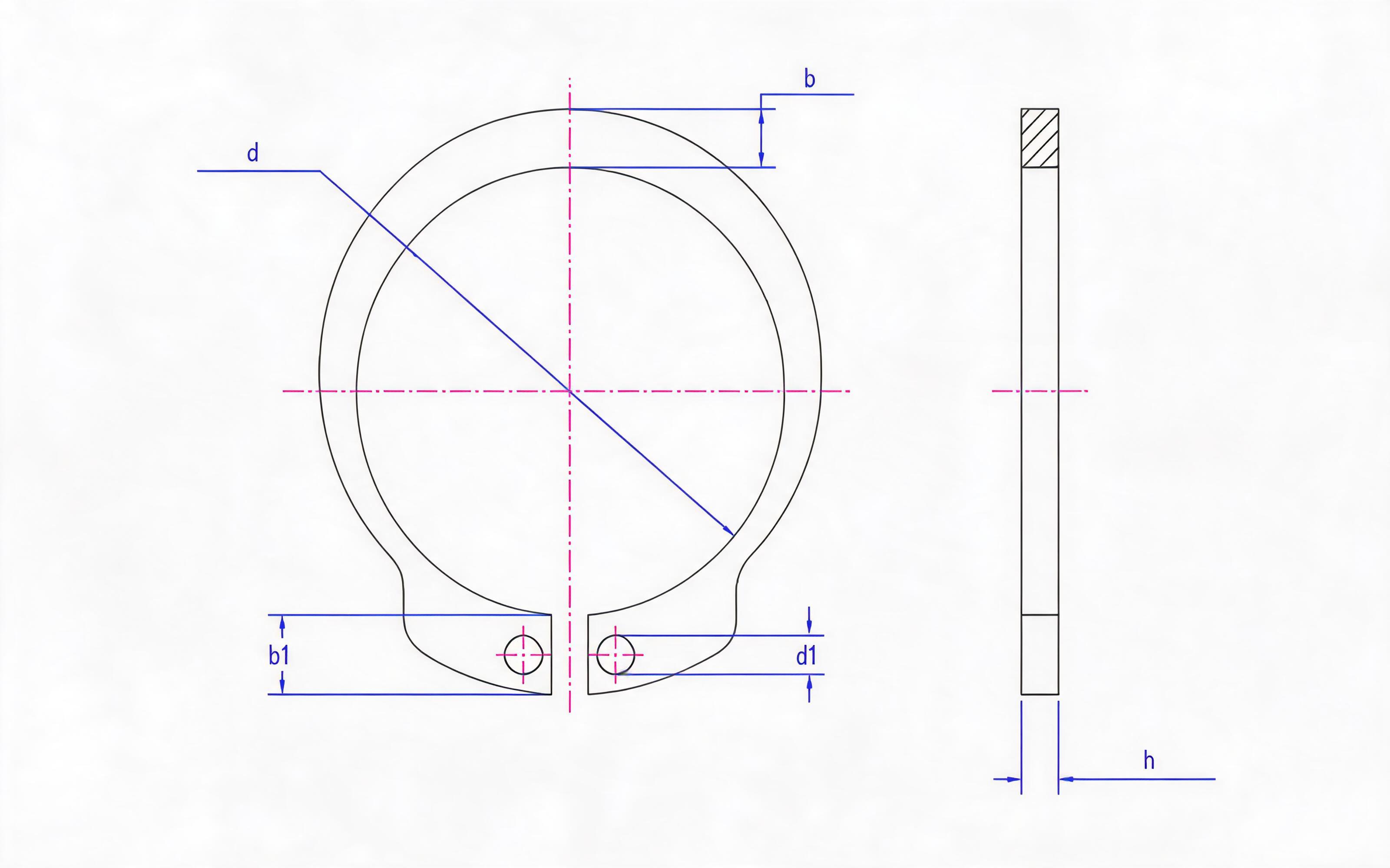 Standard circlip for shaft (Type A, d≥170mm) Standard Drawing