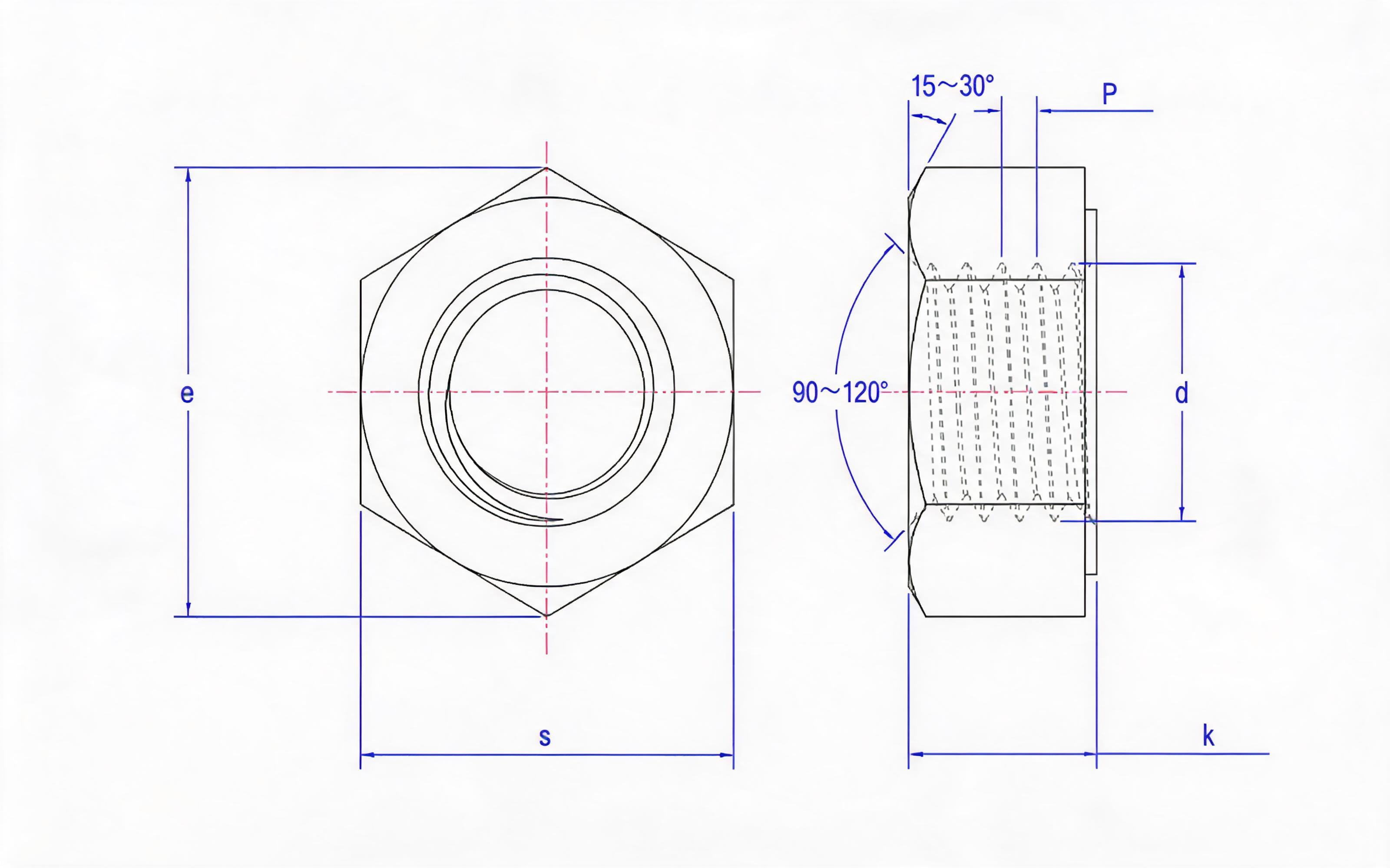 Type 1 single-chamfered hexagon nut Standard Drawing