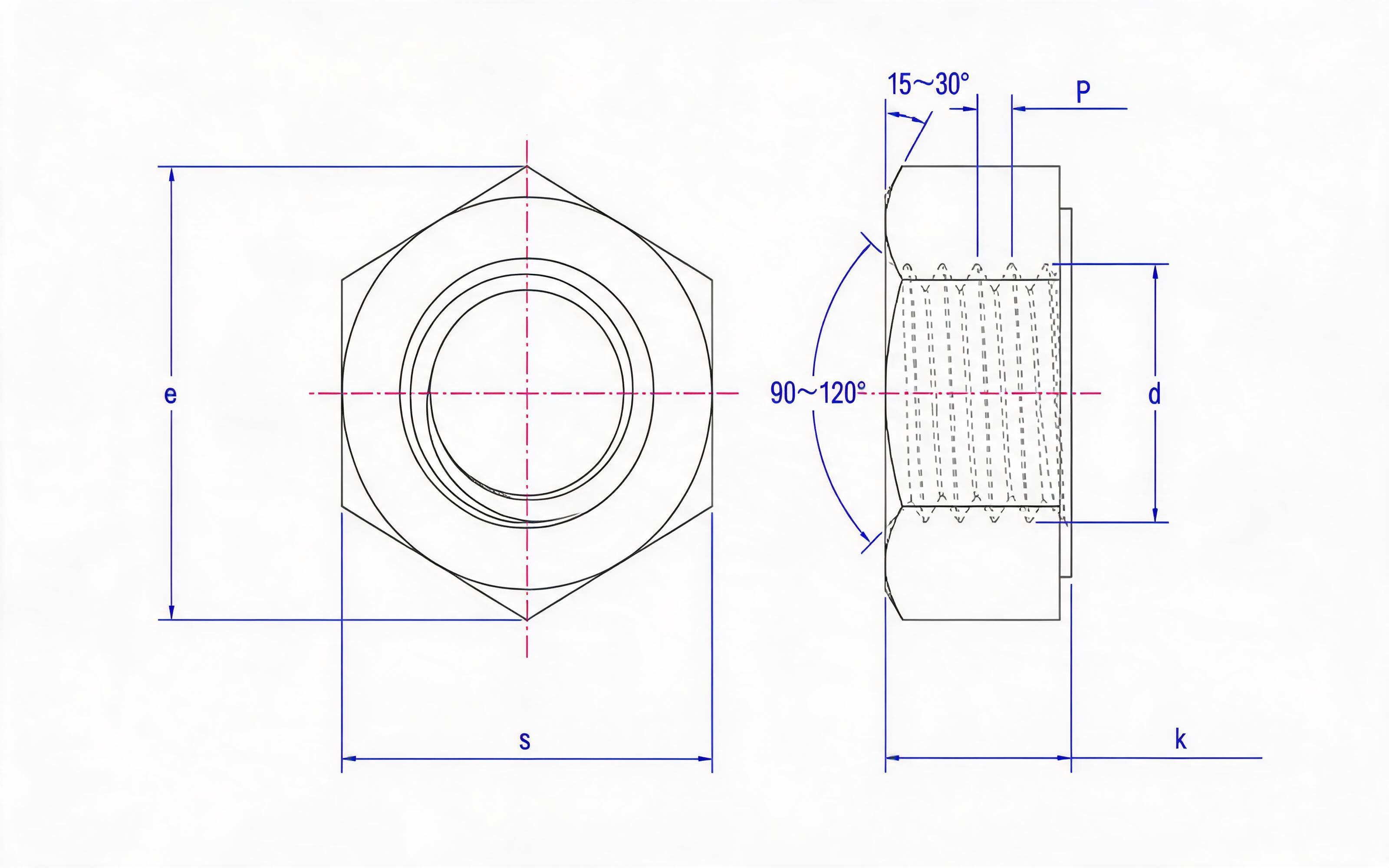 Fasteners for flange connection of steel pipes-Part 1: Type 1 single-chamfered hexagon nut Standard Drawing