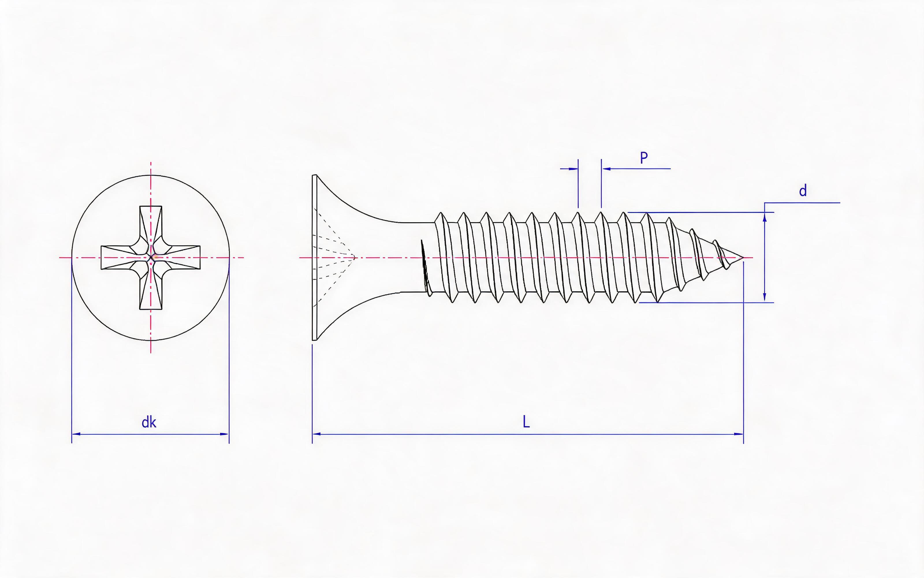 TN-type cross recessed horn head single-thread dry-wall nail Standard Drawing
