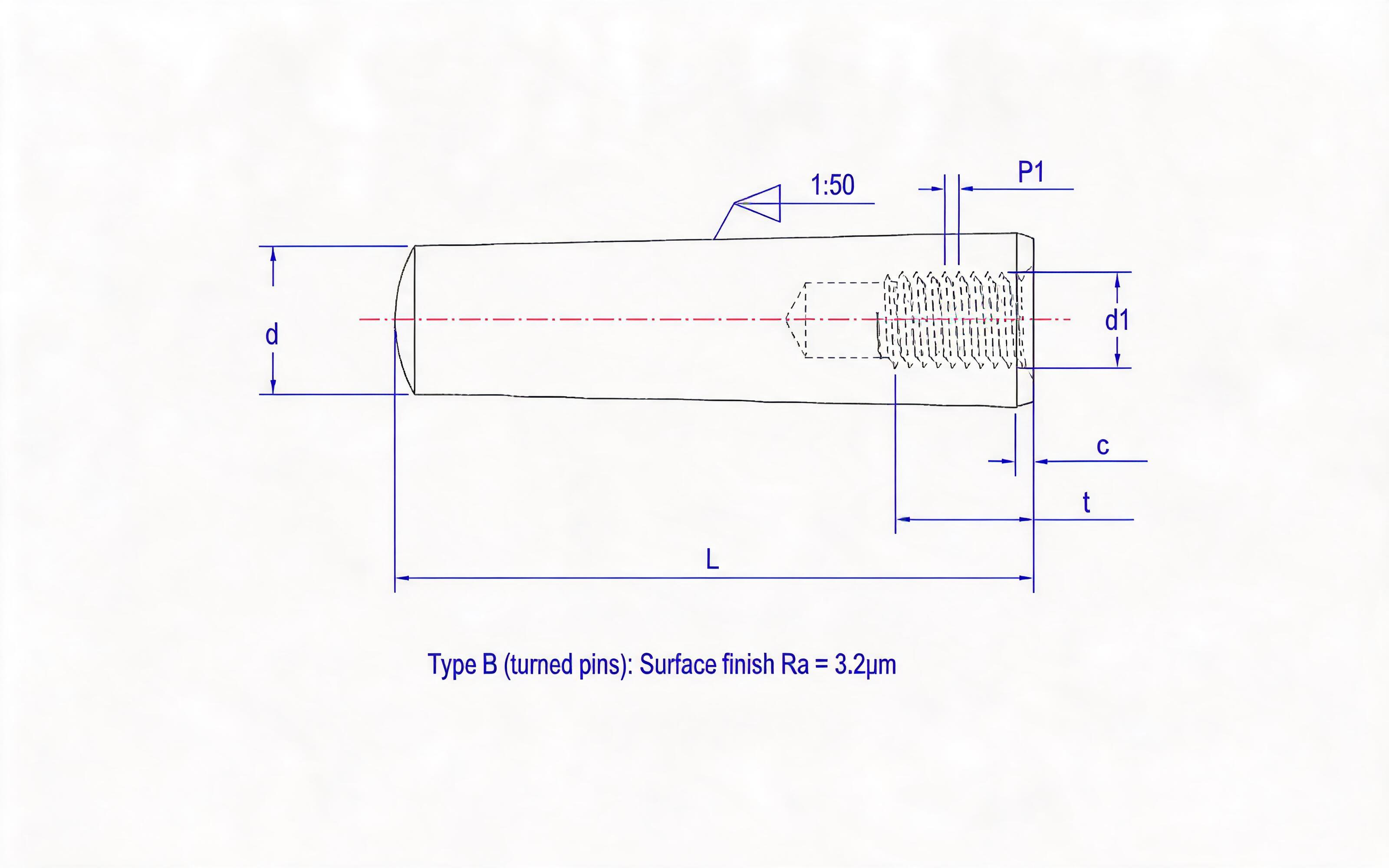 Taper Pin, Female, Unhardened (Type B) Standard Drawing