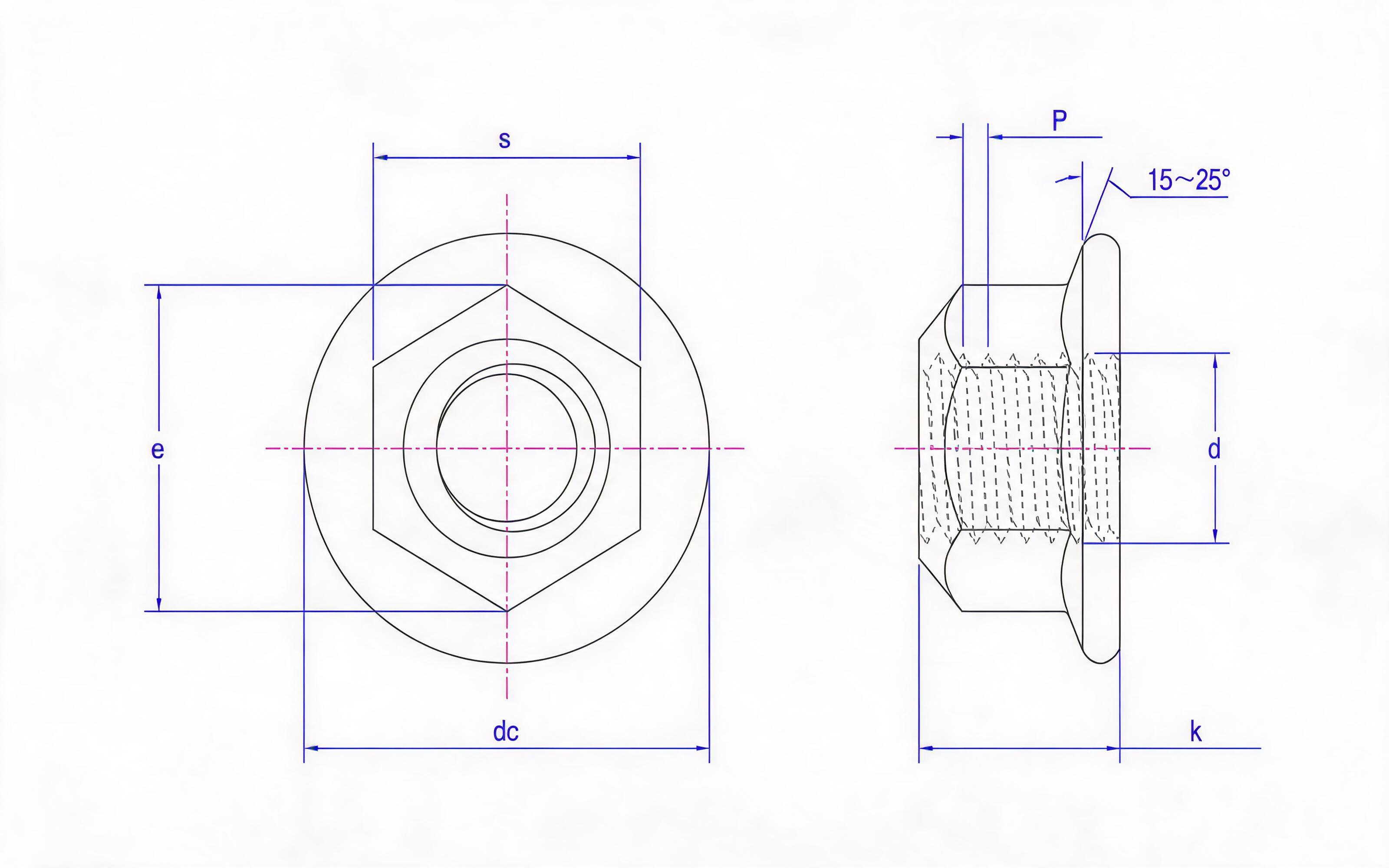 Metal hexagon flange lock nut Standard Drawing