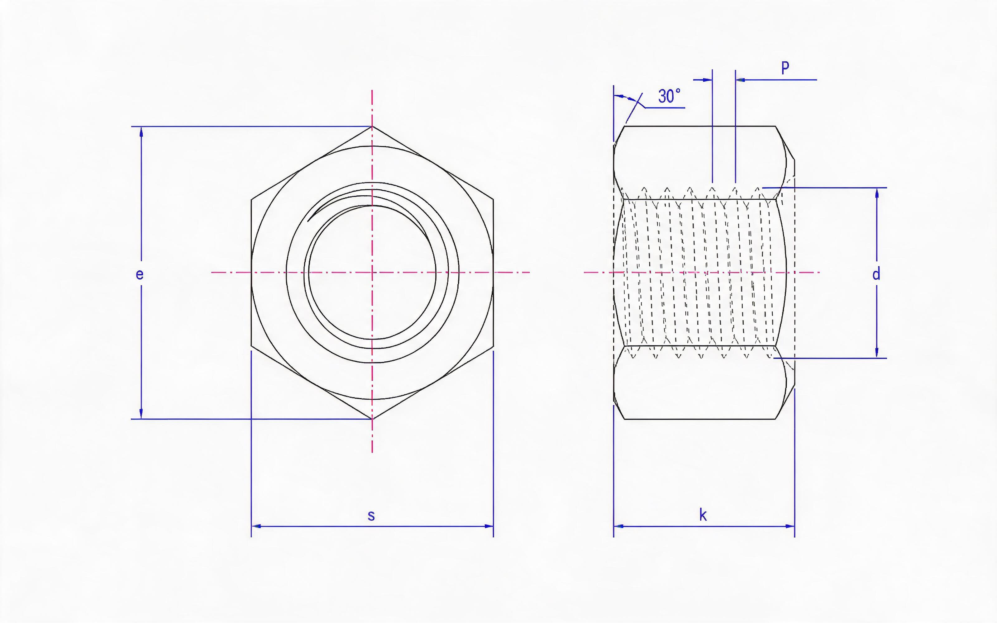 D thick hexagon nut Standard Drawing