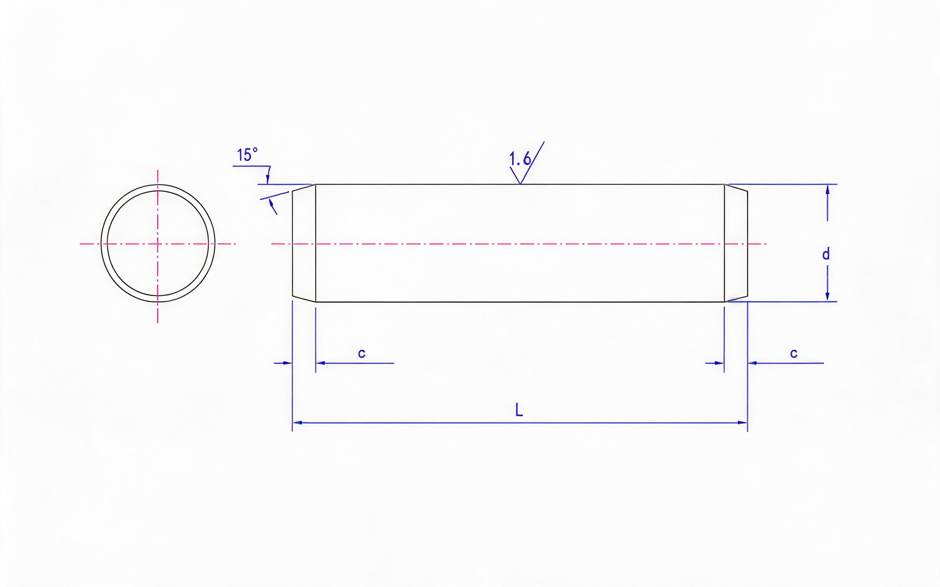 Type B non-hardened cylindrical pin (d h8) Standard Drawing