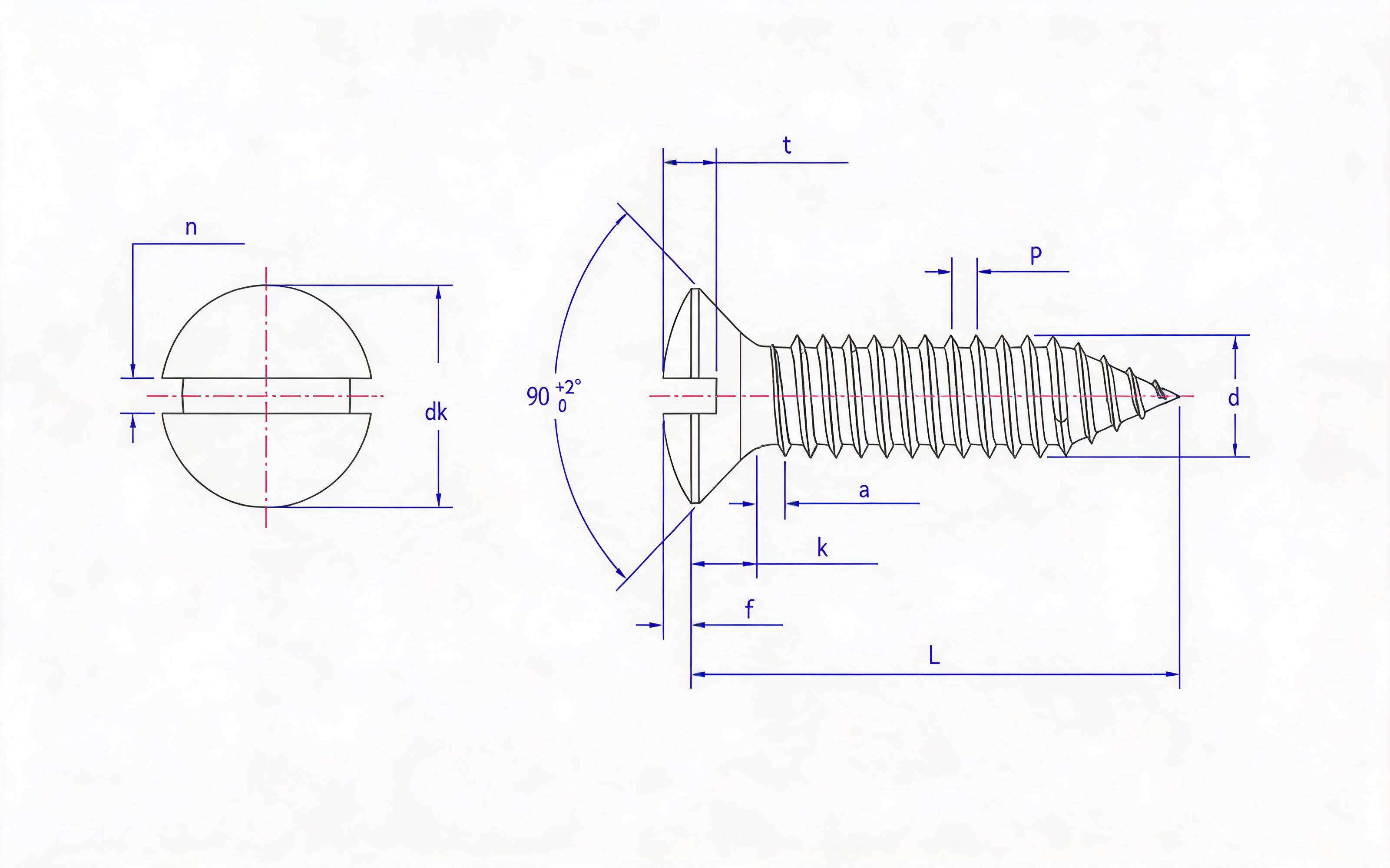 Slotted countersunk head self-tapping screw Type C Standard Drawing