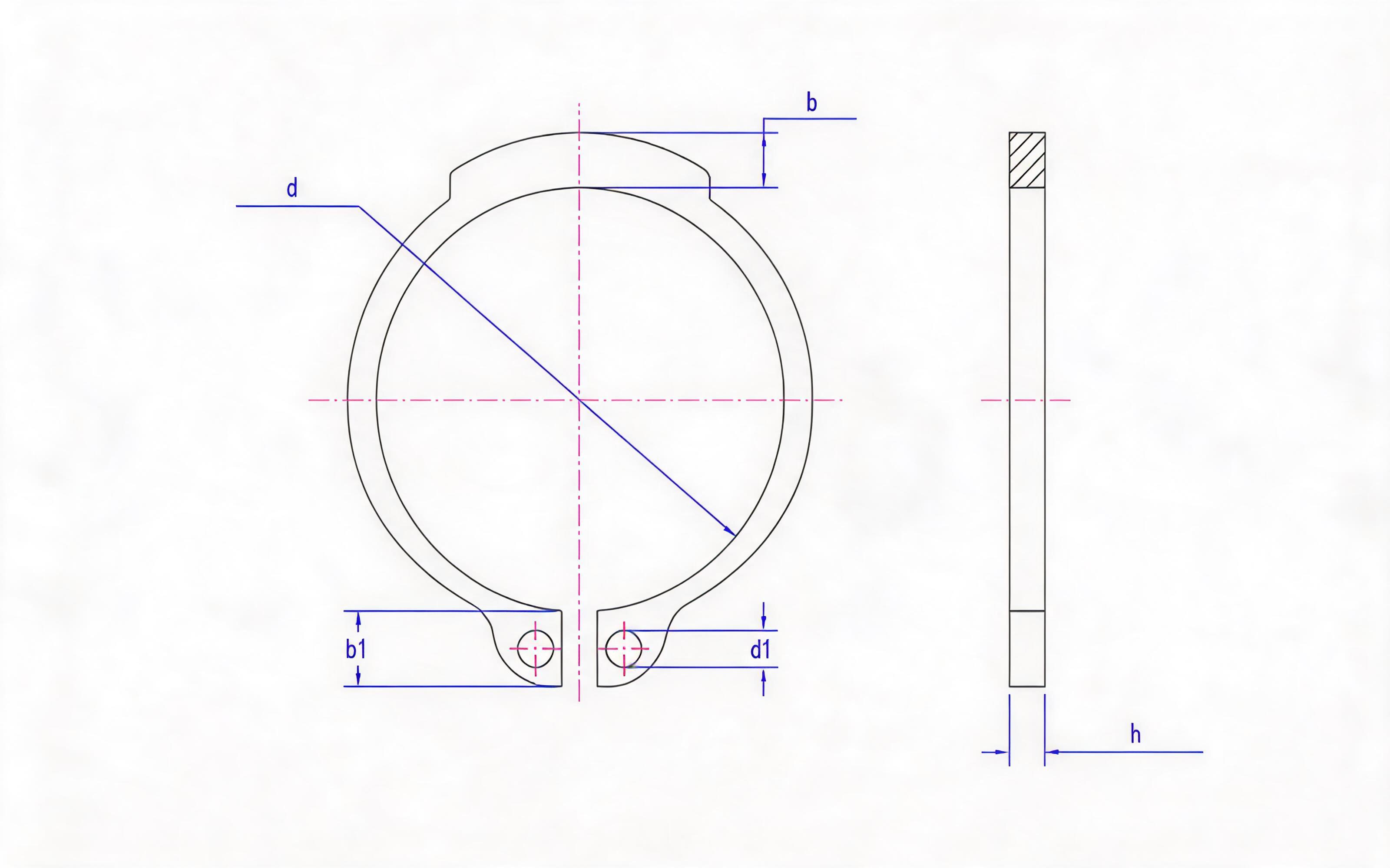 Retaining ring for heavy shaft (Fig. b, 9 ＜ d ≤ 300mm) Standard Drawing