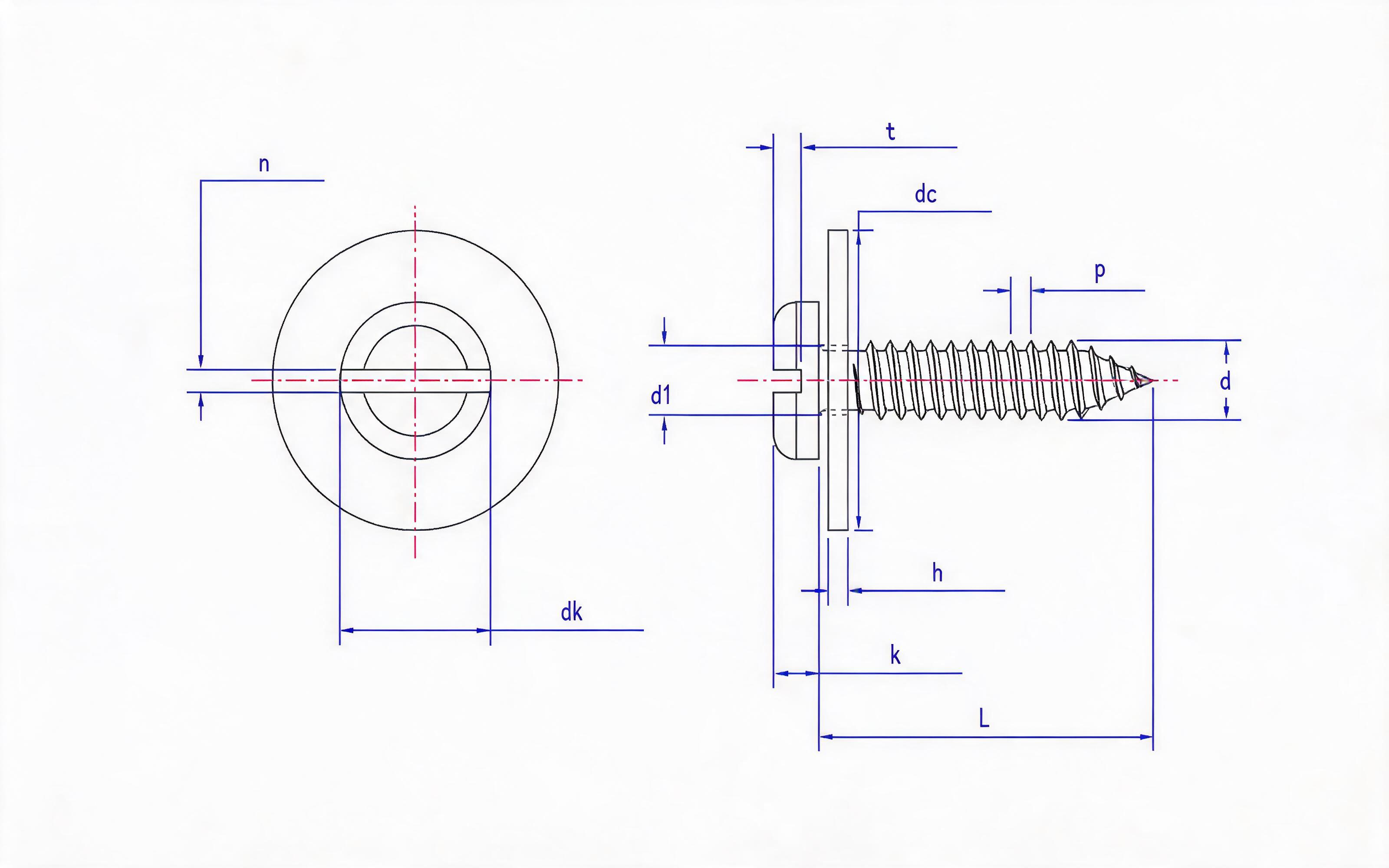 Slotted panhead self-tapping screw and large flat washer combination type C Standard Drawing