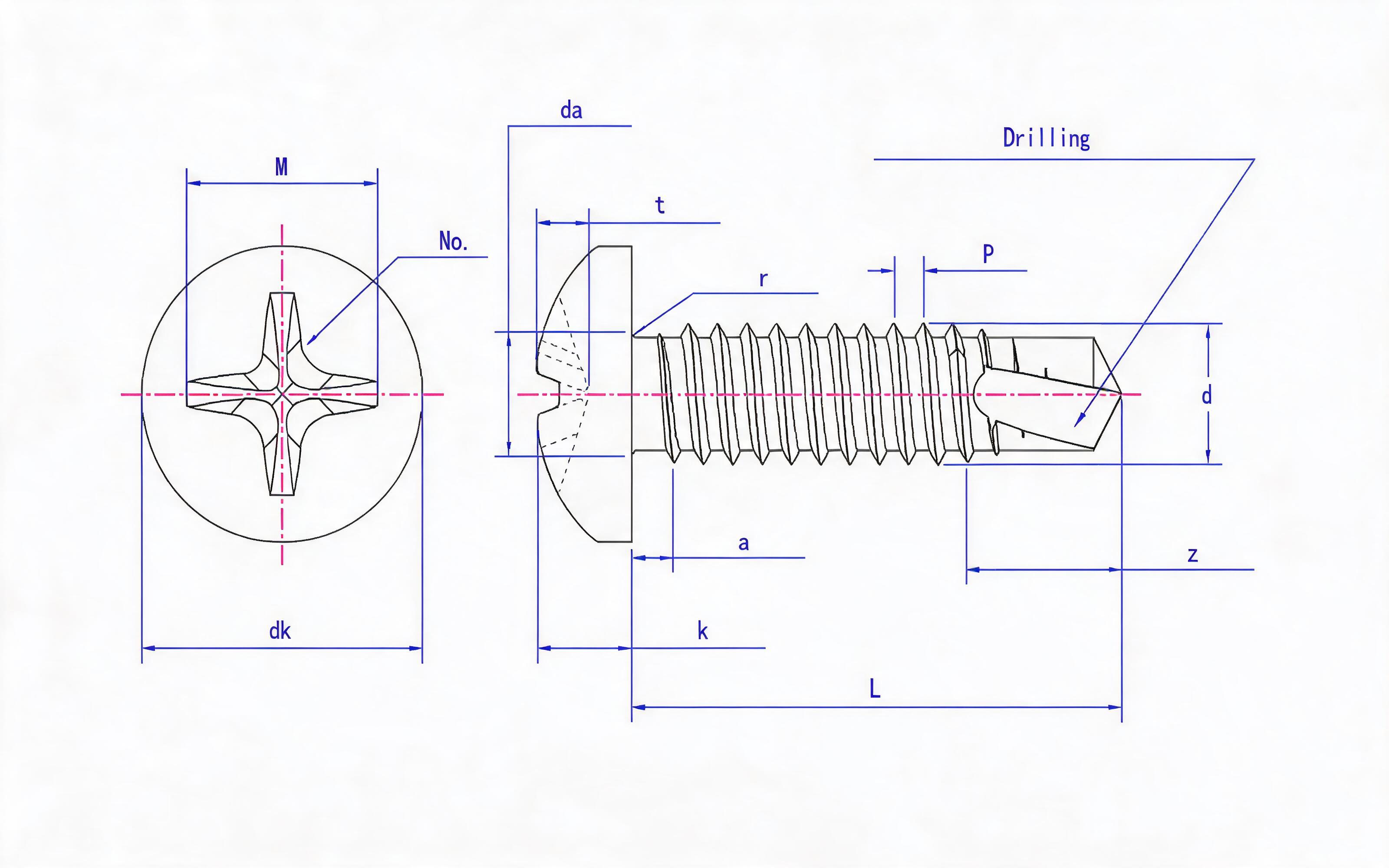 Cross recessed panhead self-tapping screw (H type) Standard Drawing