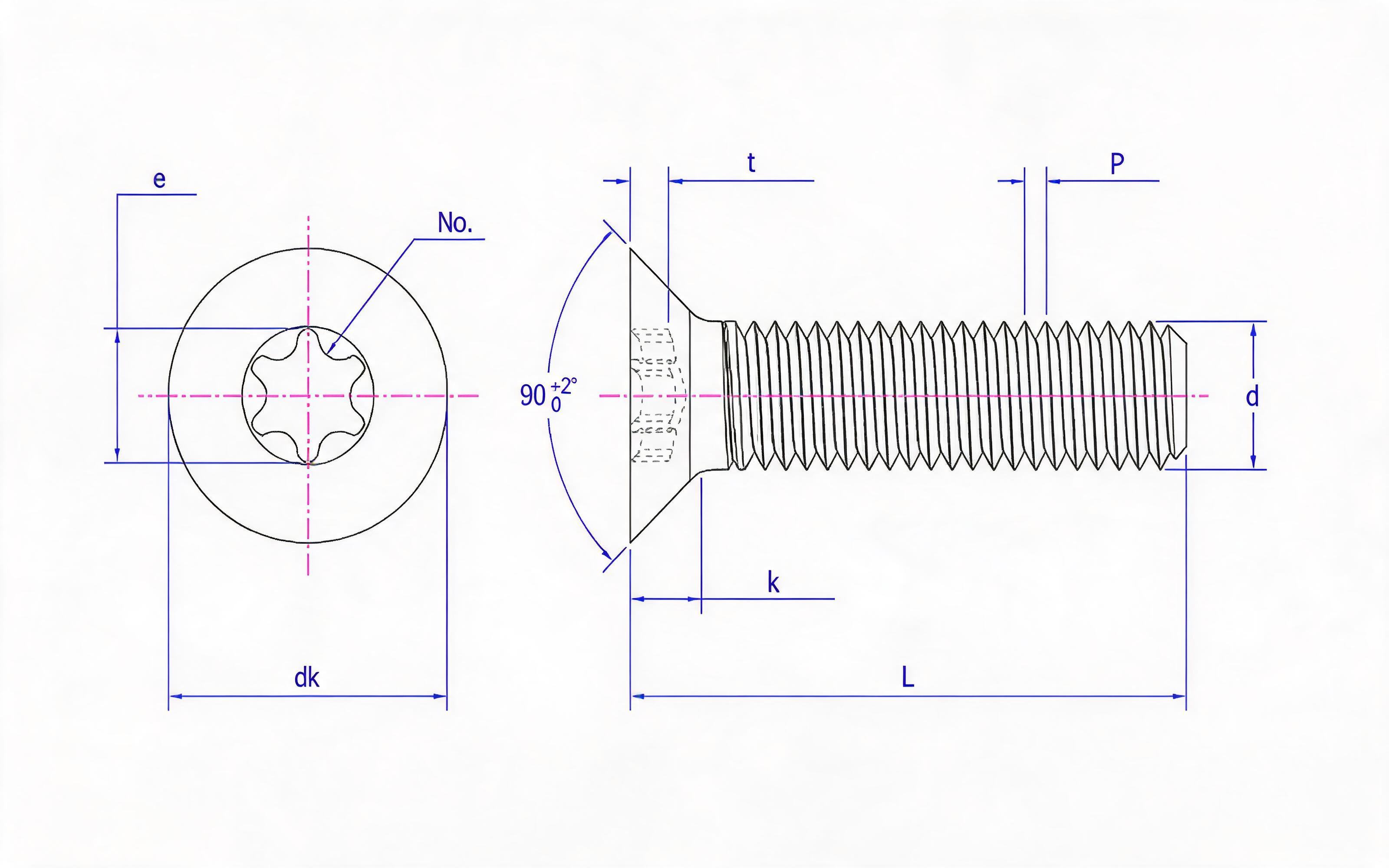 Hexagon socket countersunk head screw Standard Drawing