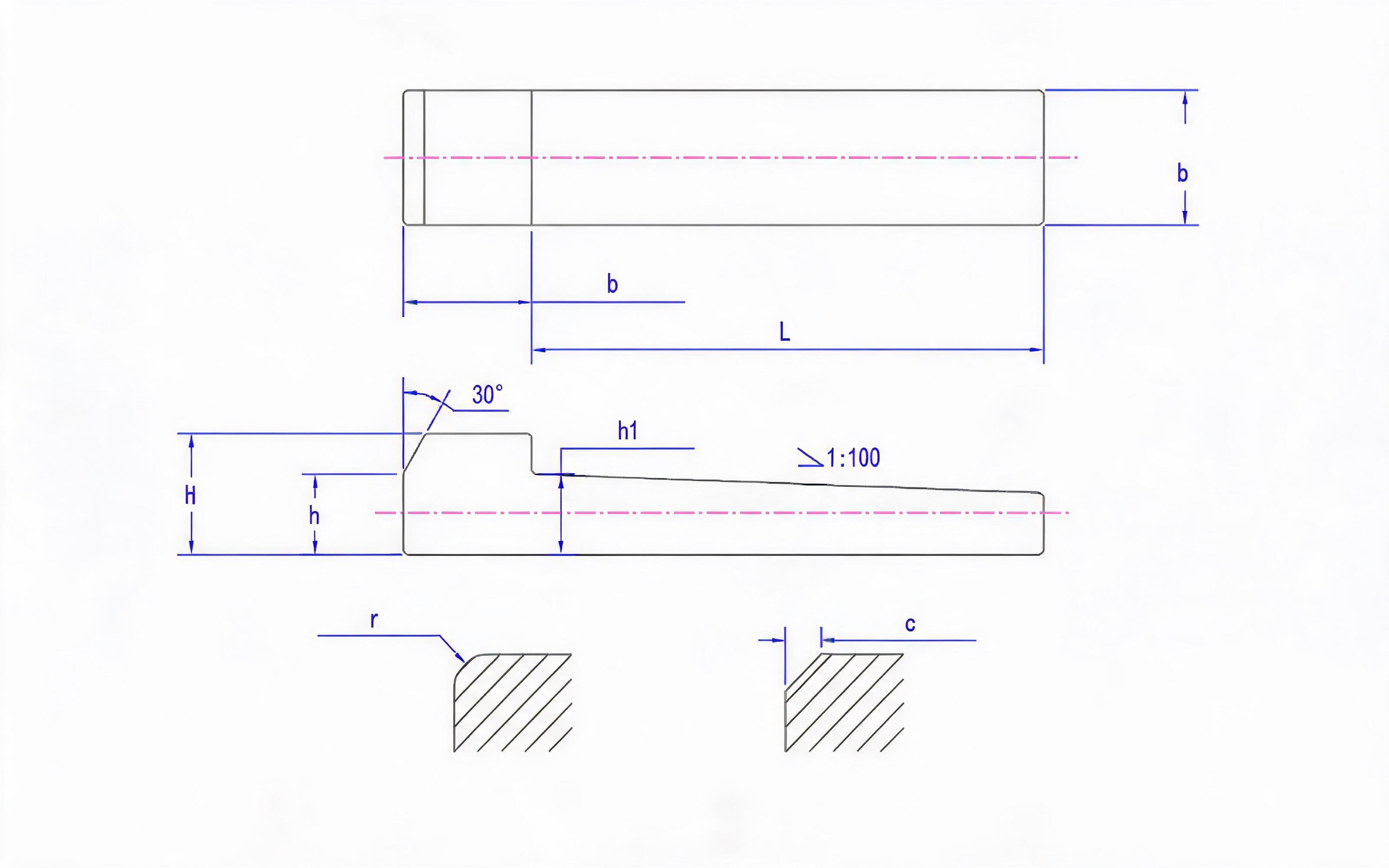 Parallel key with convex head Standard Drawing