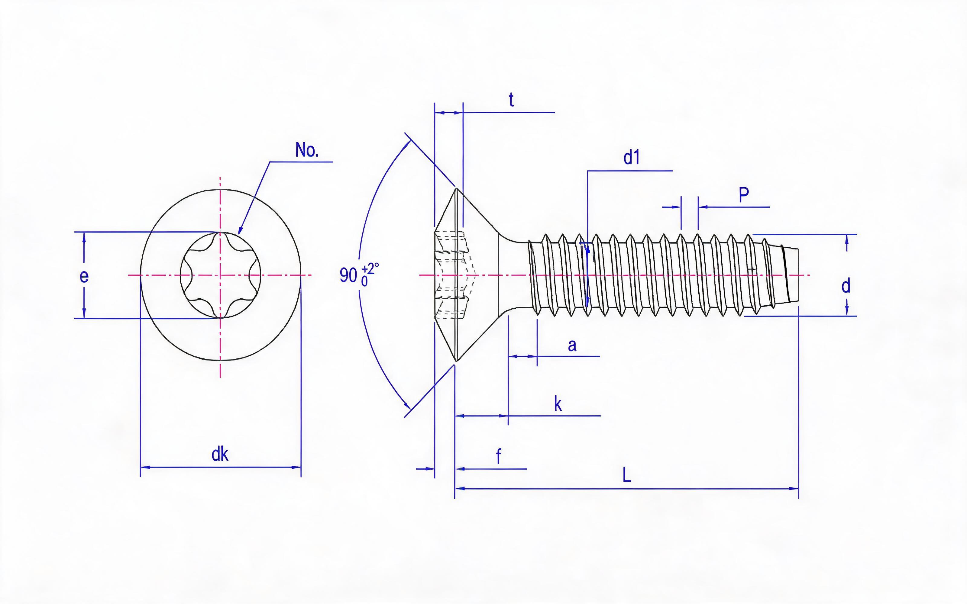 Type F hexagon socket countersunk head self-tapping screw Standard Drawing