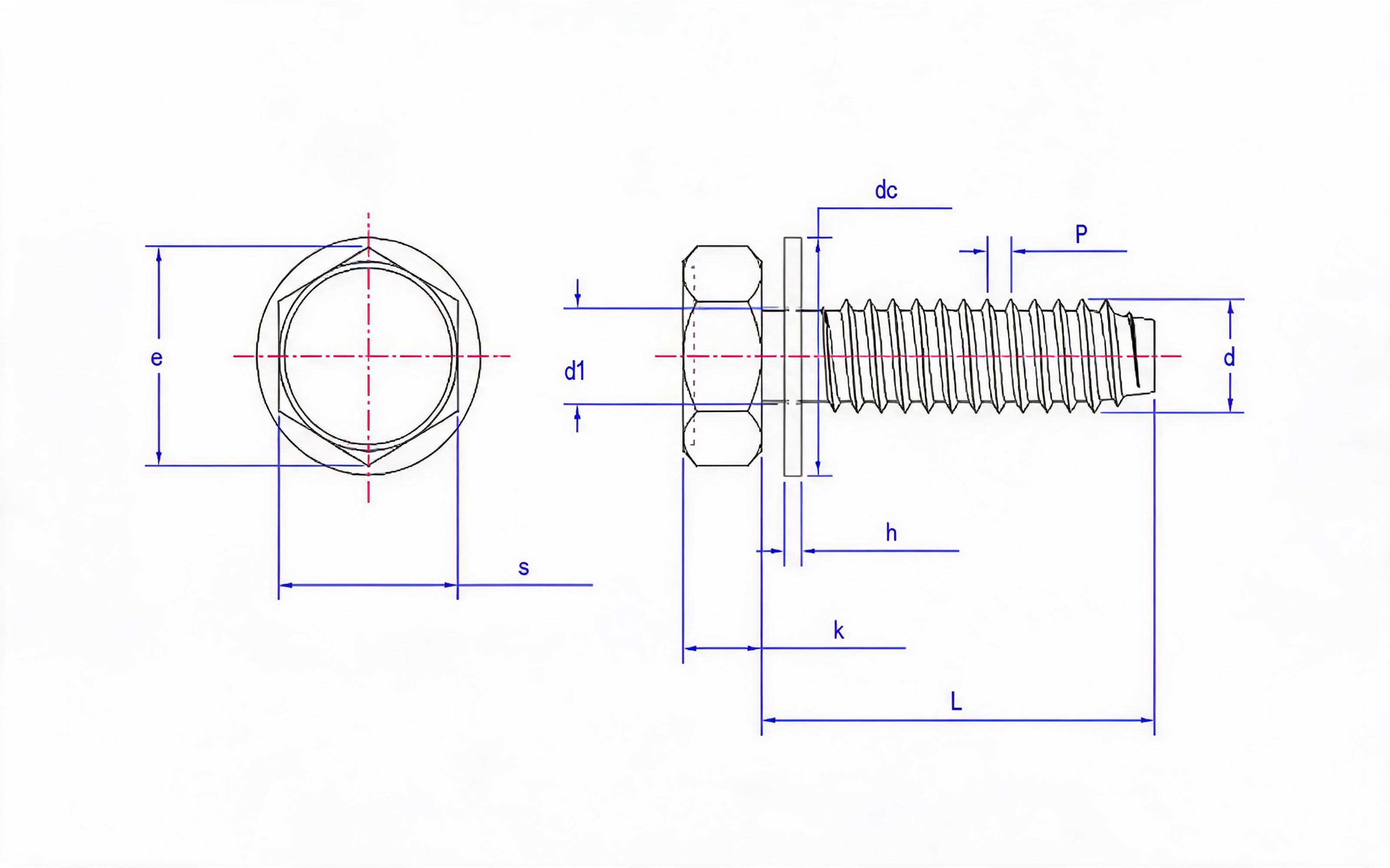Hexagon self-tapping screw and flat washer combination type F Standard Drawing