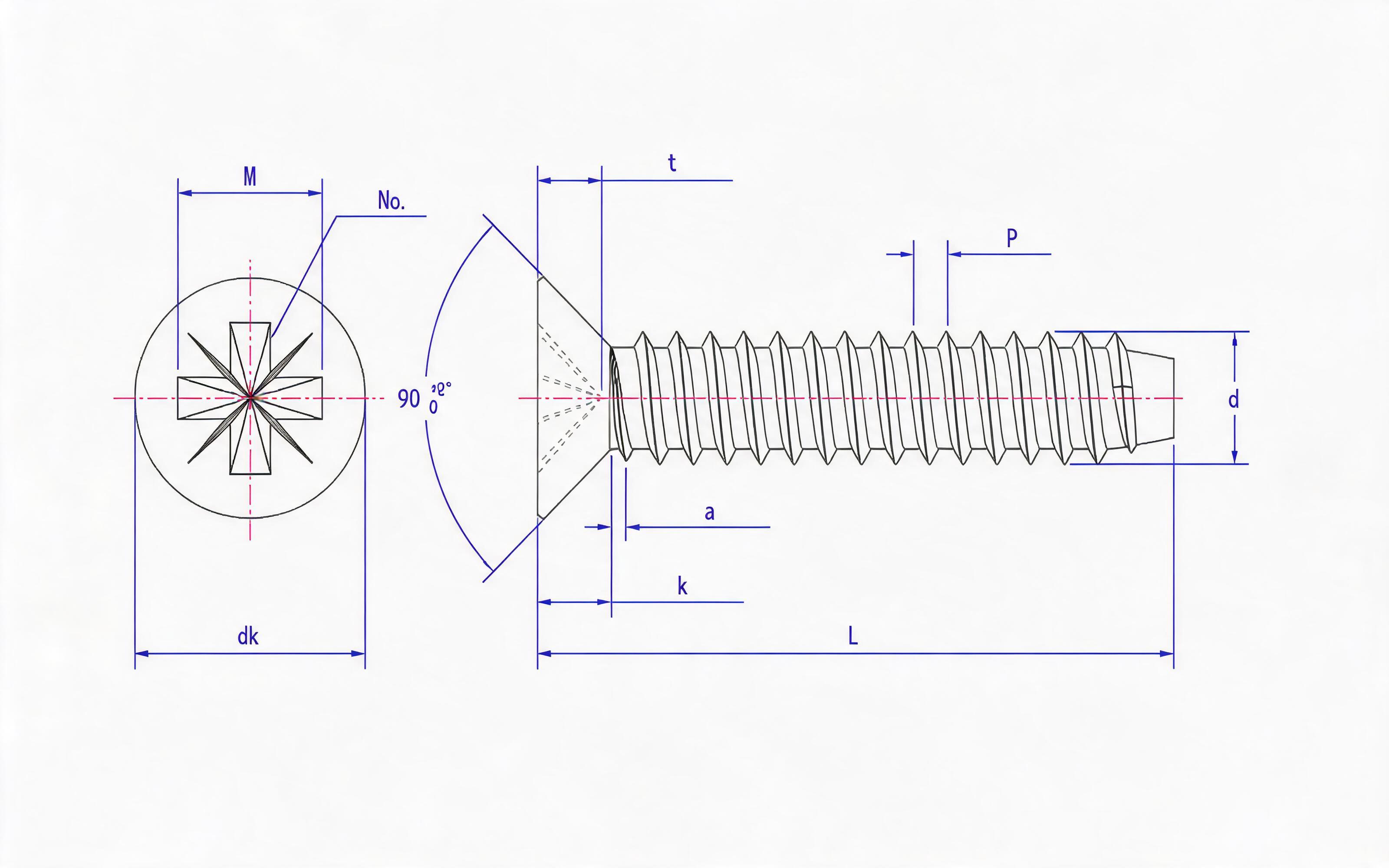 Type F countersunk head self-tapping screw with herringbone groove Standard Drawing